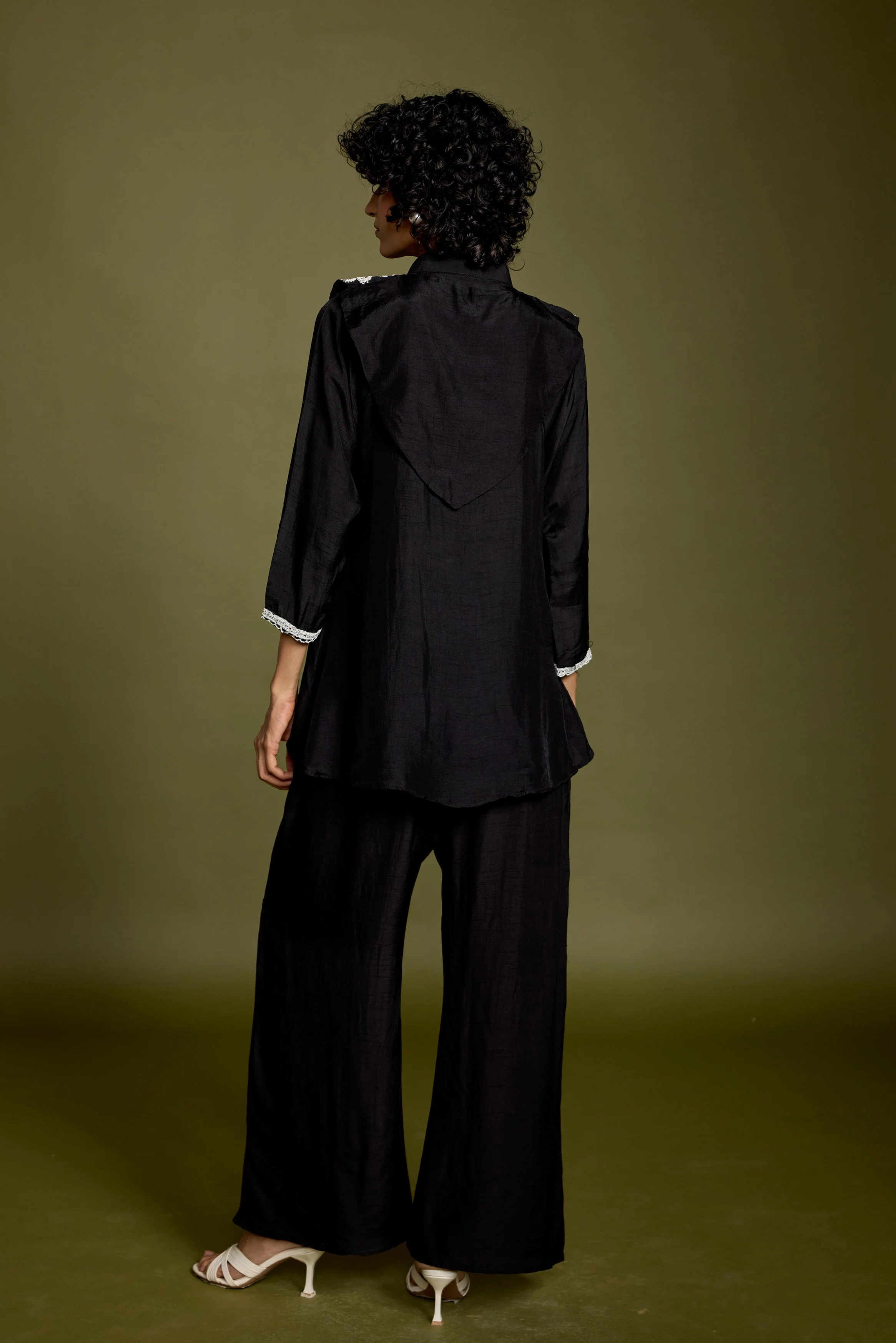 Rich Black Embellished Raw Silk Co-Ord Set - Image 6