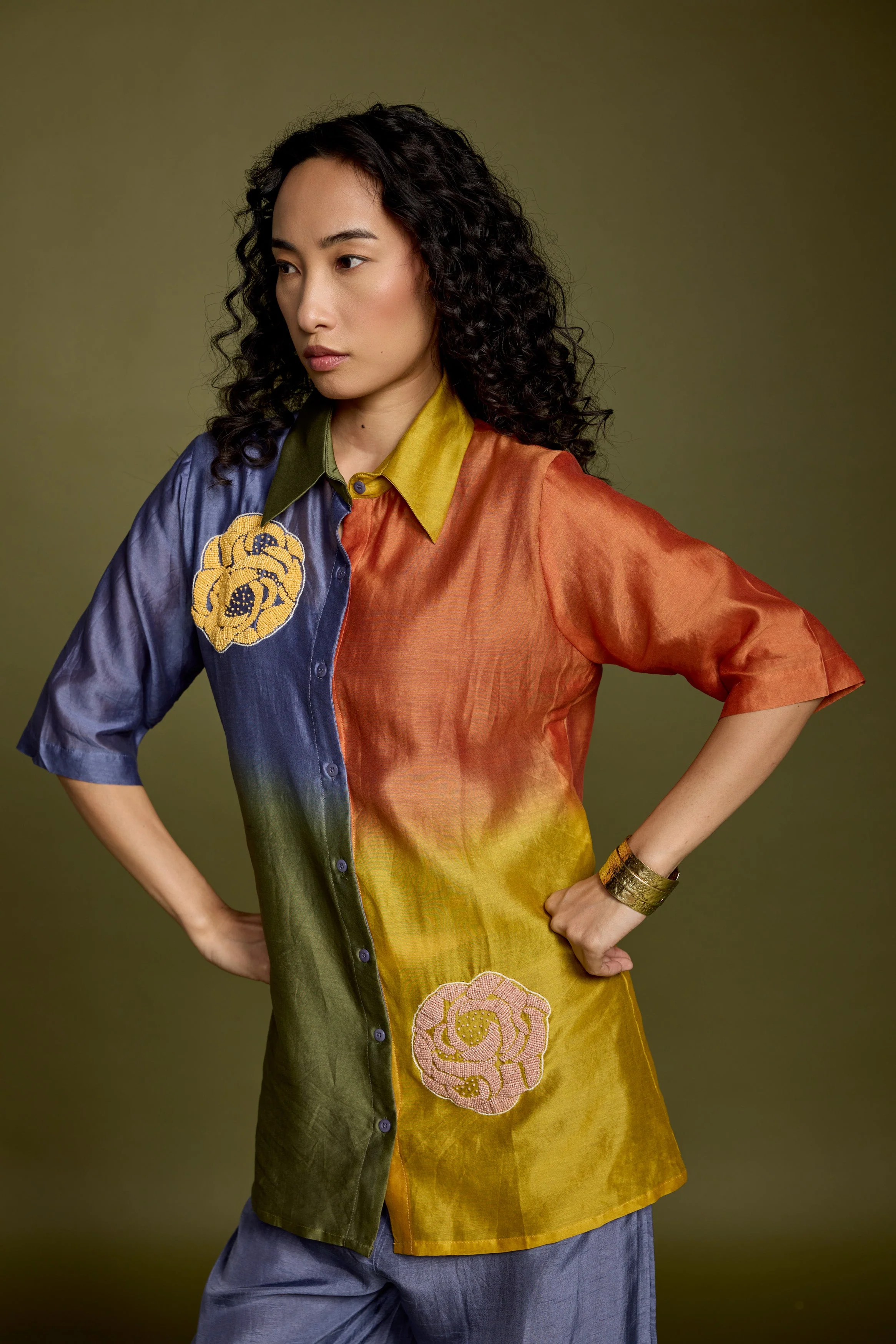 Multicolored Gradient Effect Raw Silk Co-Ord Set - Image 3