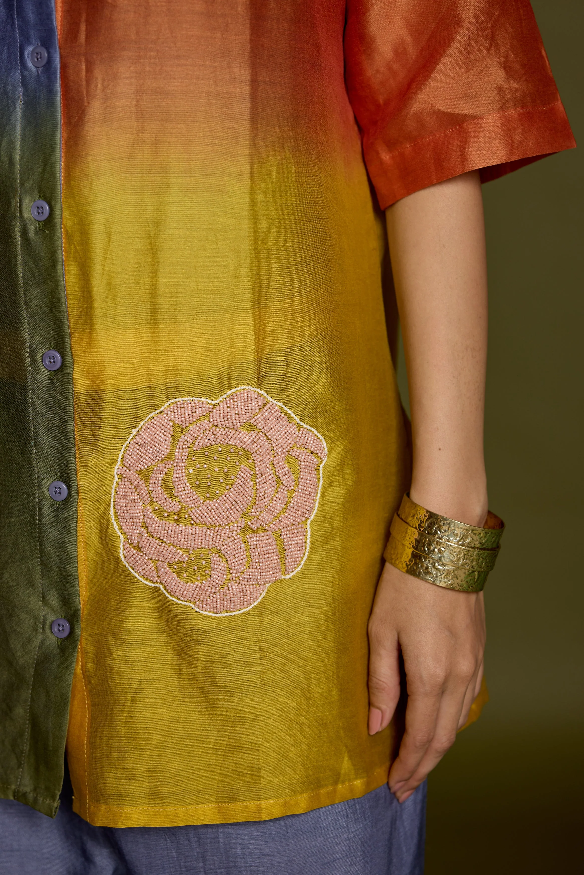 Multicolored Gradient Effect Raw Silk Co-Ord Set - Image 4