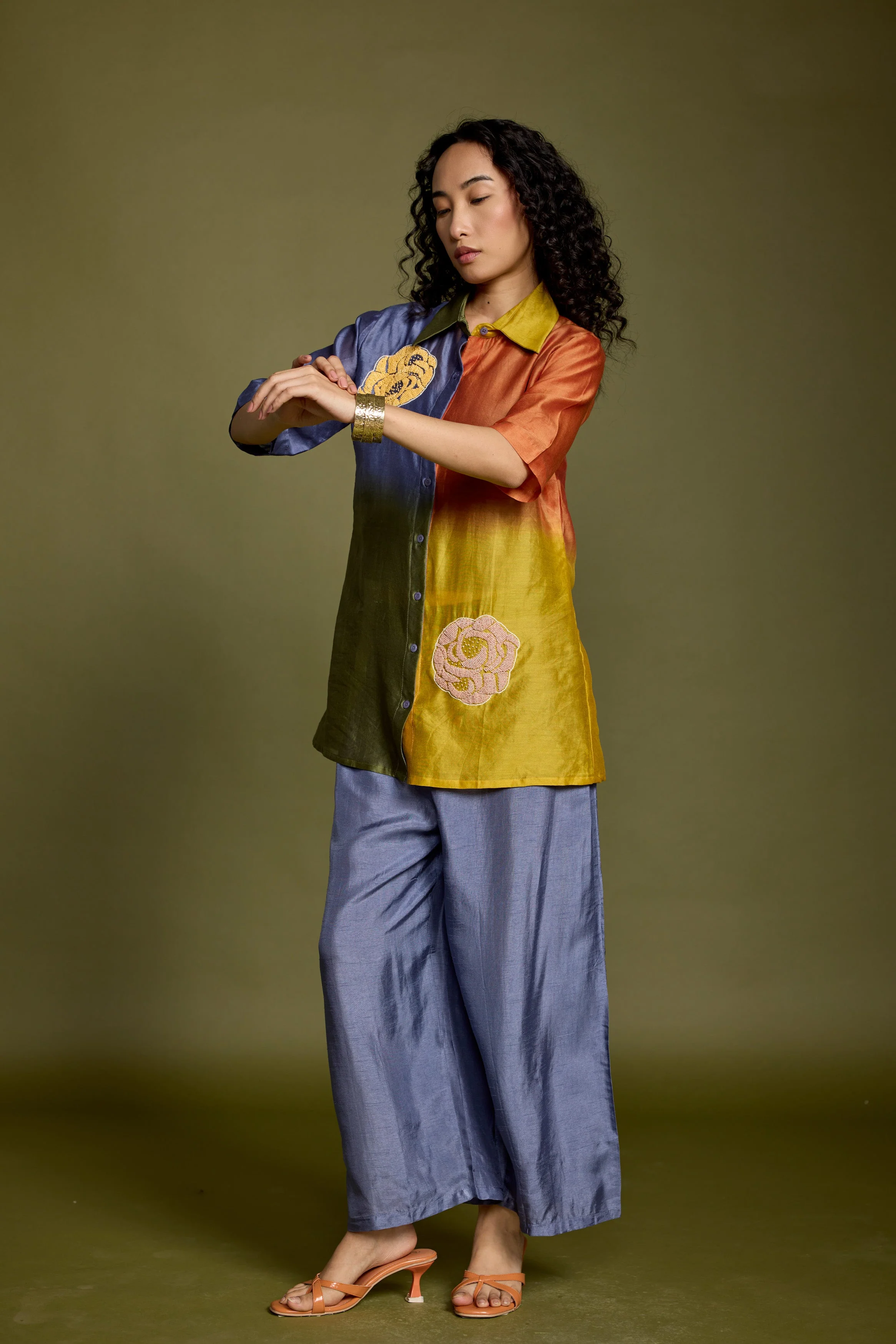 Multicolored Gradient Effect Raw Silk Co-Ord Set - Image 5