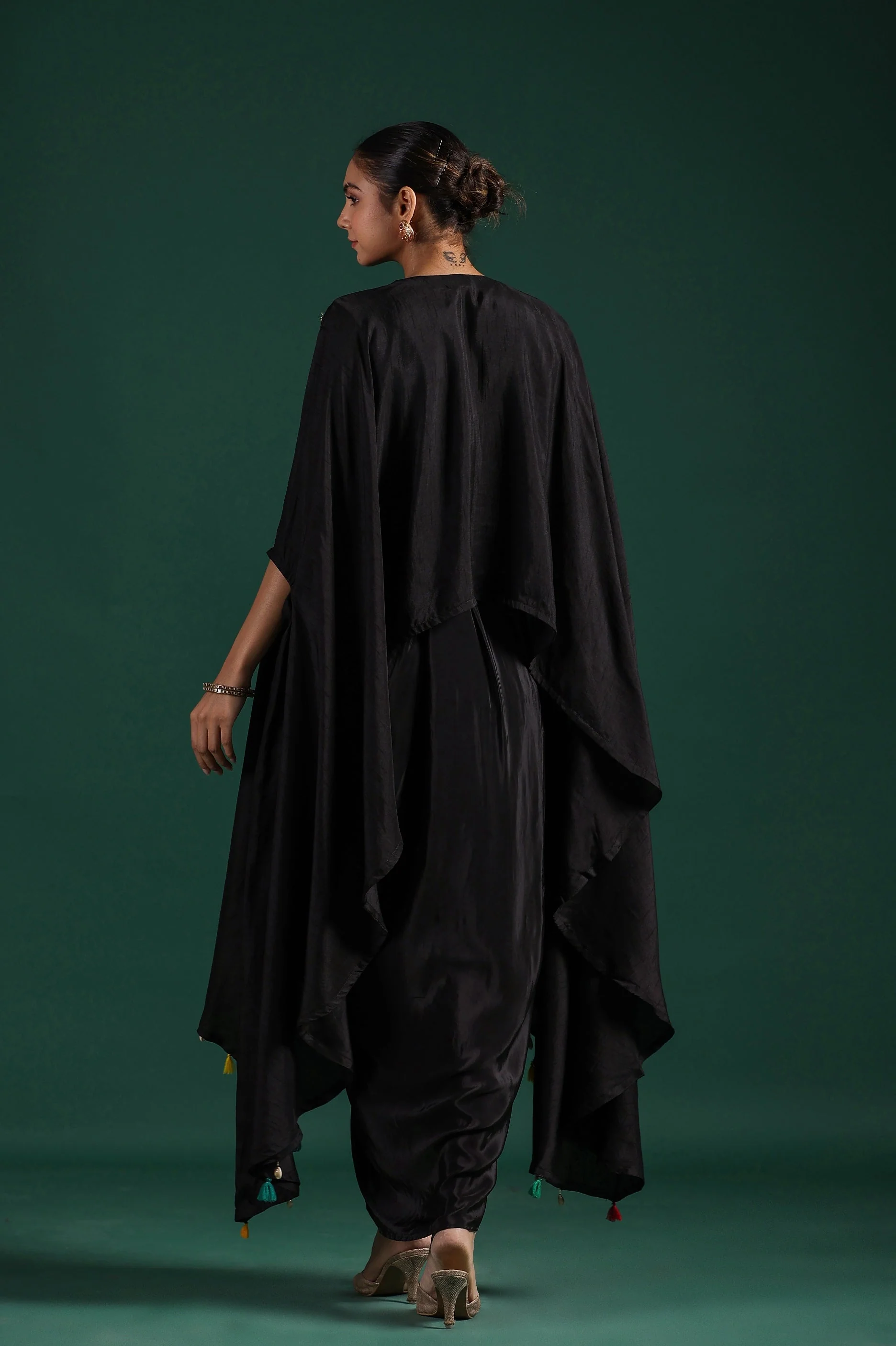 Black Embroidered Raw Silk Skirt Set - Image 6