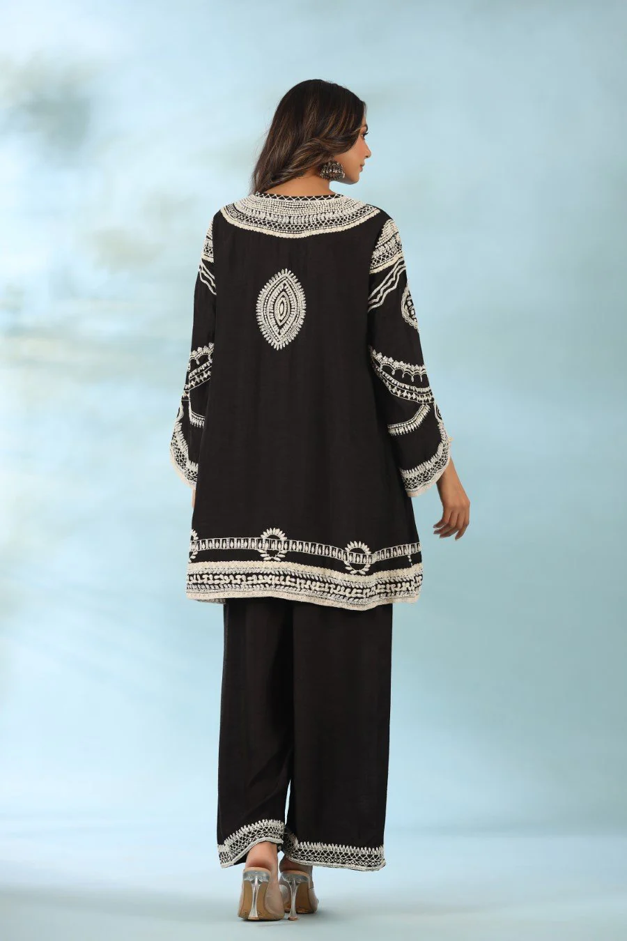 Black Embroidered Tunic with Palazzo Pants - Image 5