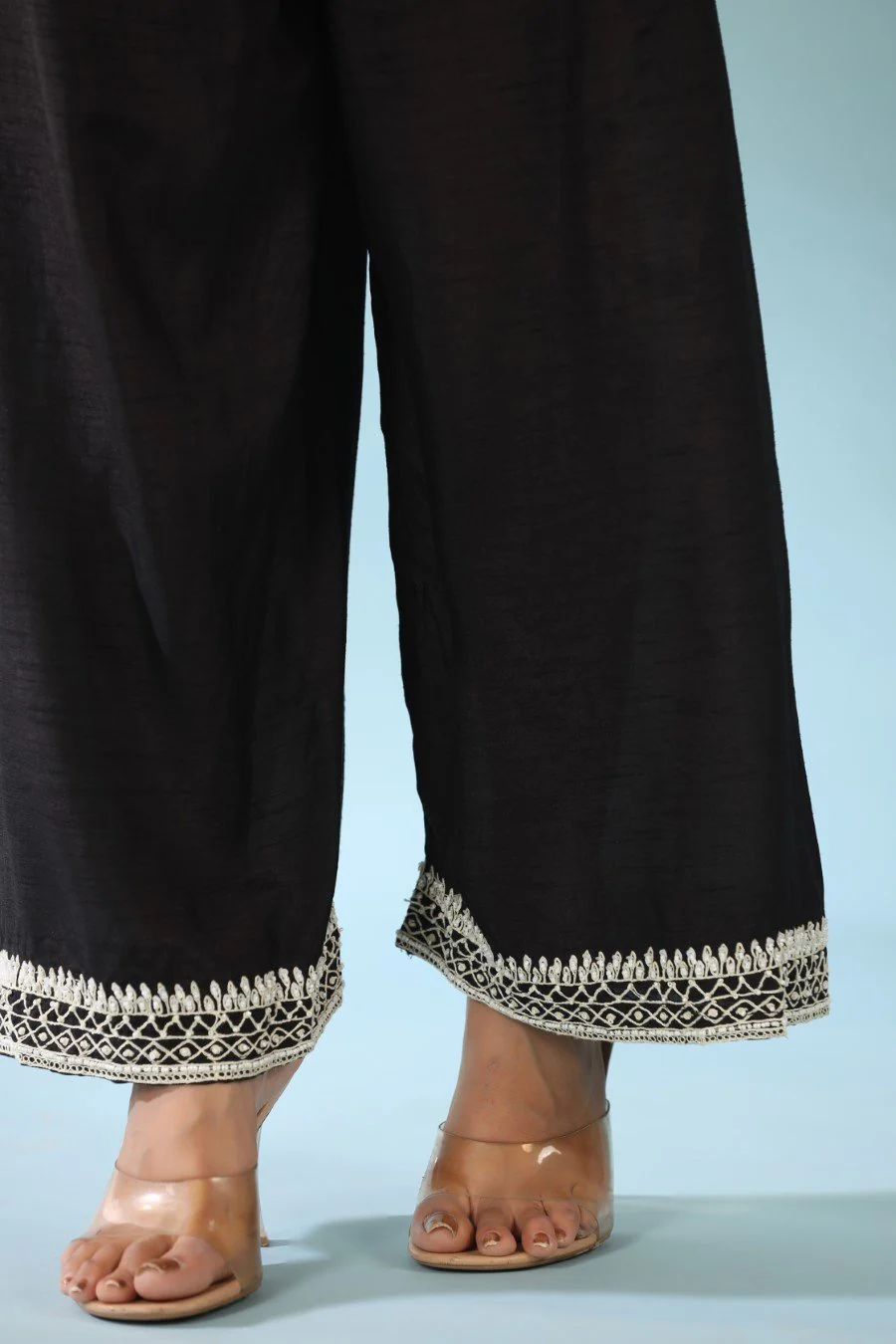 Black Embroidered Tunic with Palazzo Pants - Image 6