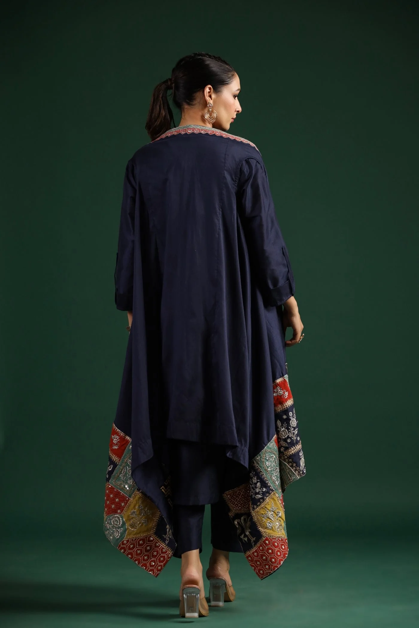 Black Ethnical Embroidered Dola Silk Cape Set - Image 7