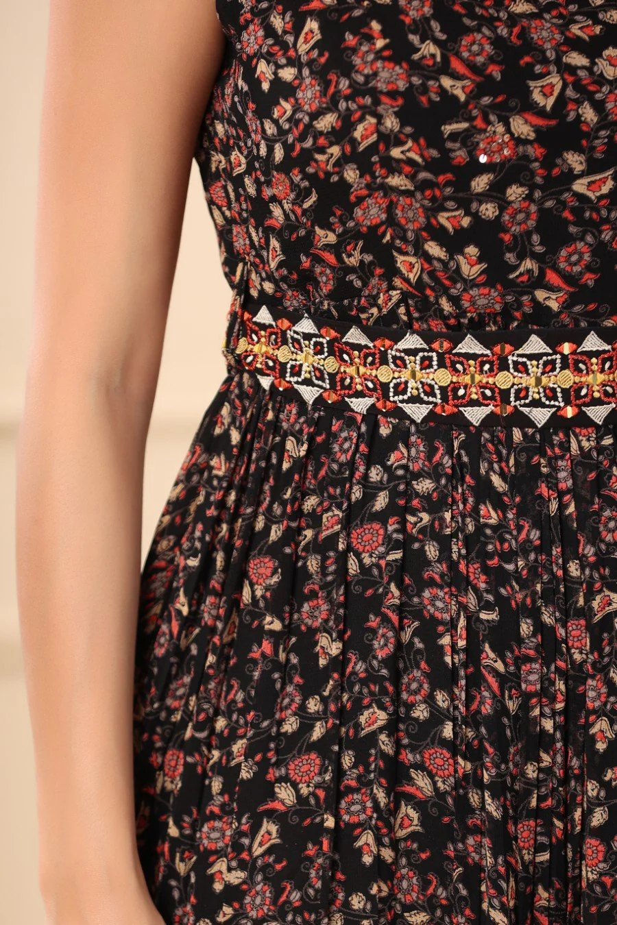 Black Floral Georgette Silk Dress - Image 4