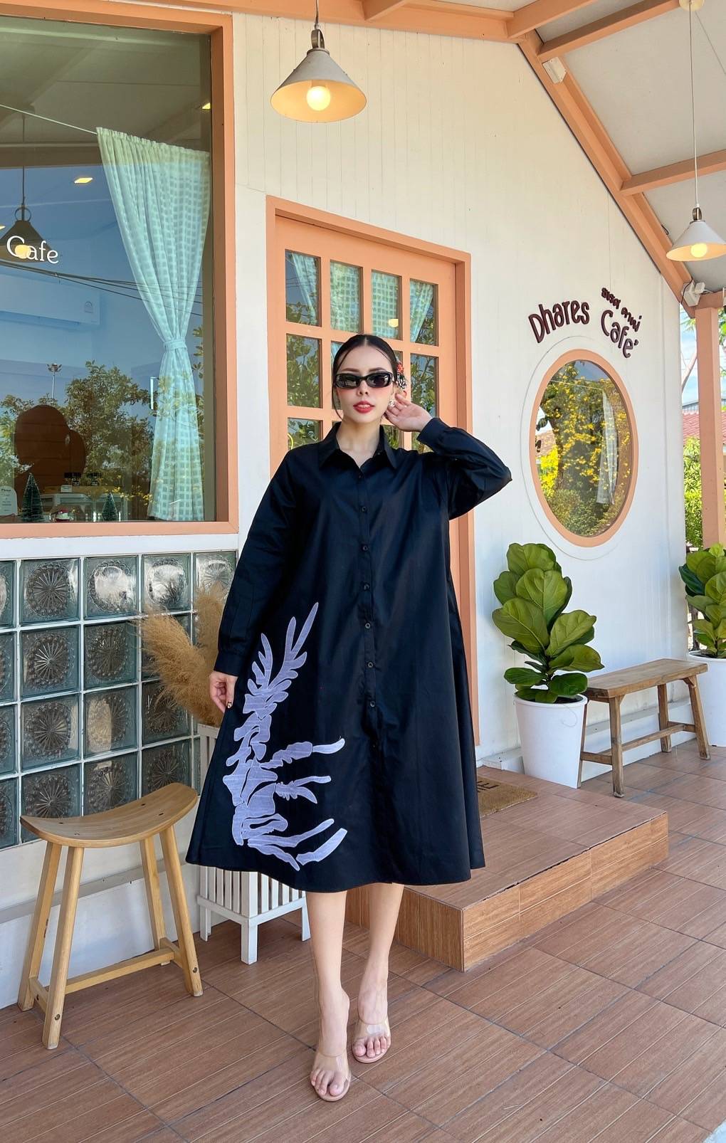 Black Printed Organic Cotton Dress - Image 3