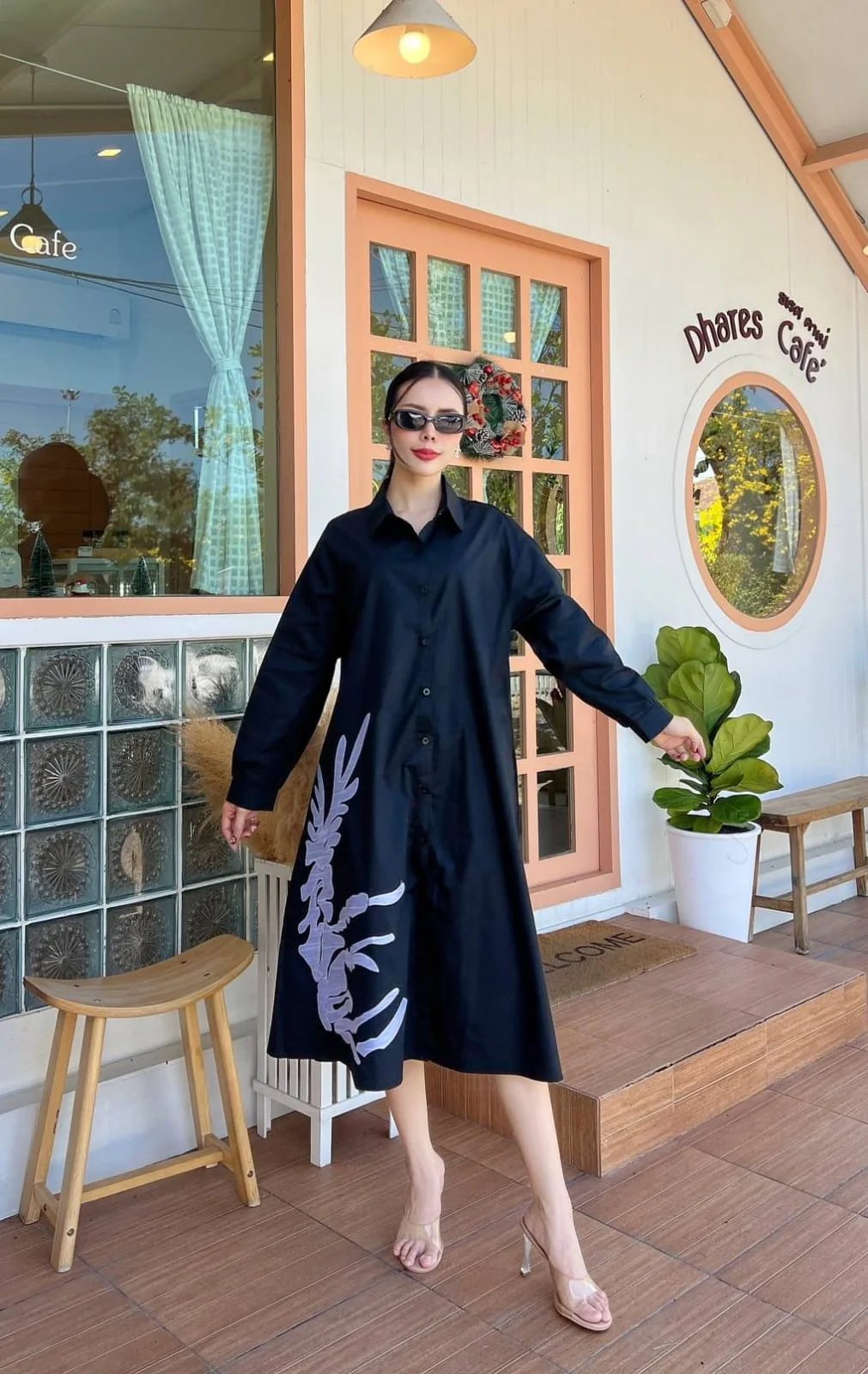 Black Printed Organic Cotton Dress - Image 5