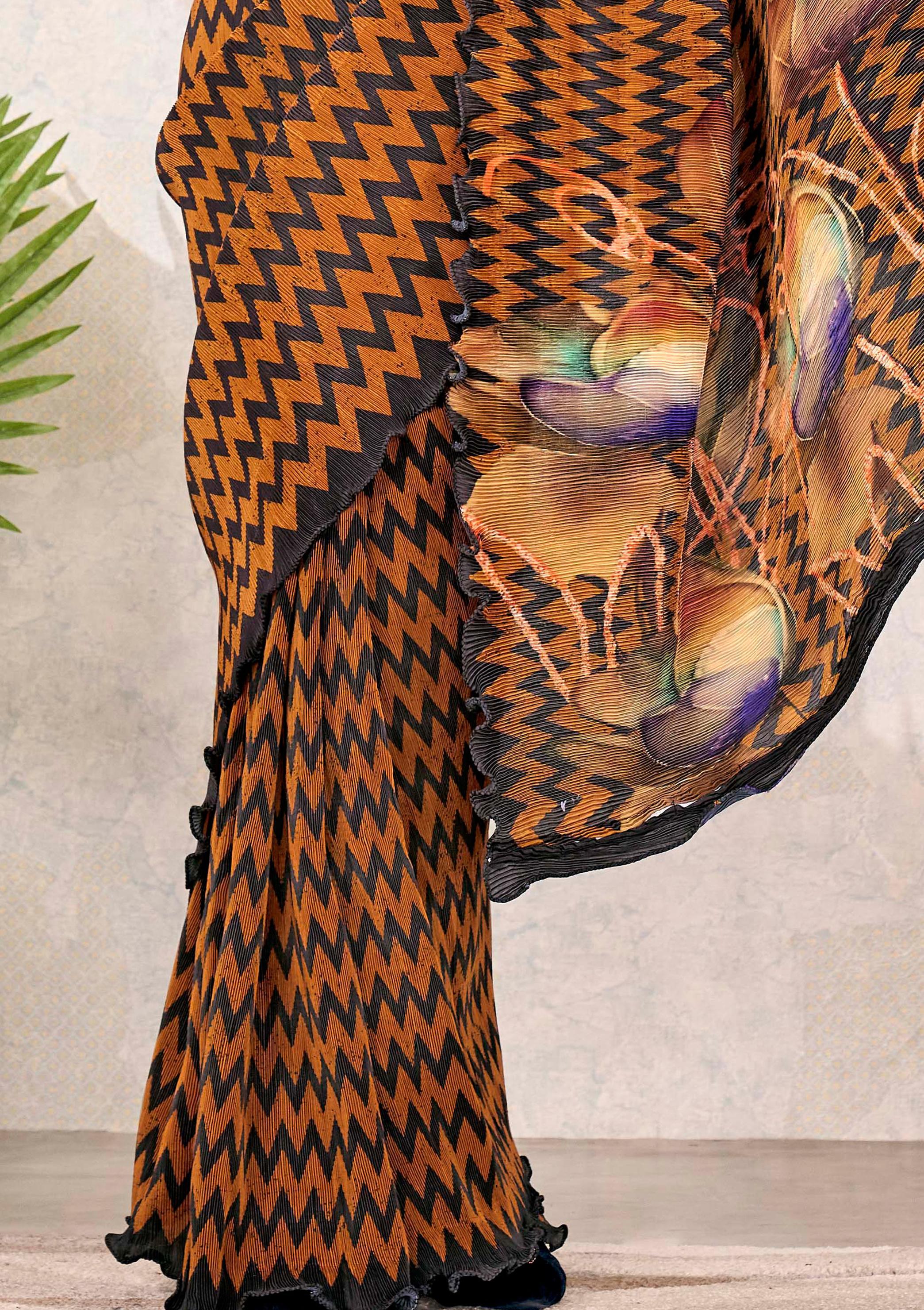 Black & Gold Satin Silk Saree - Image 3
