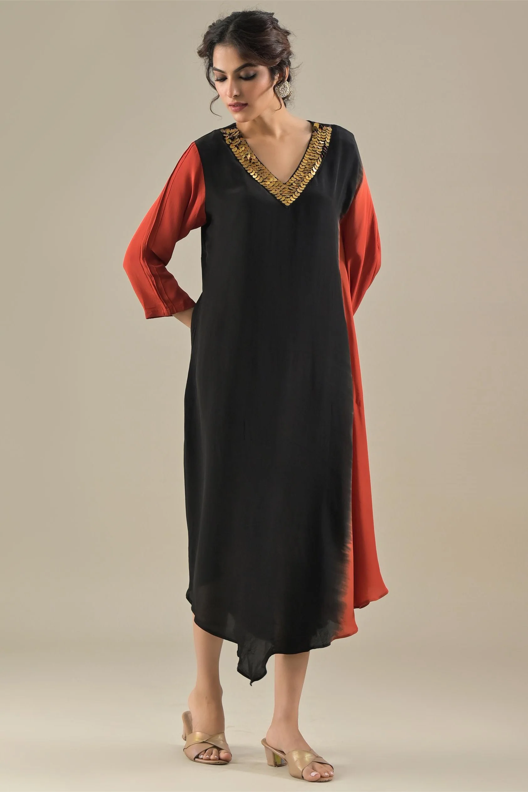 Black Ombre-Dyed Asymmetrical Dress - Image 3
