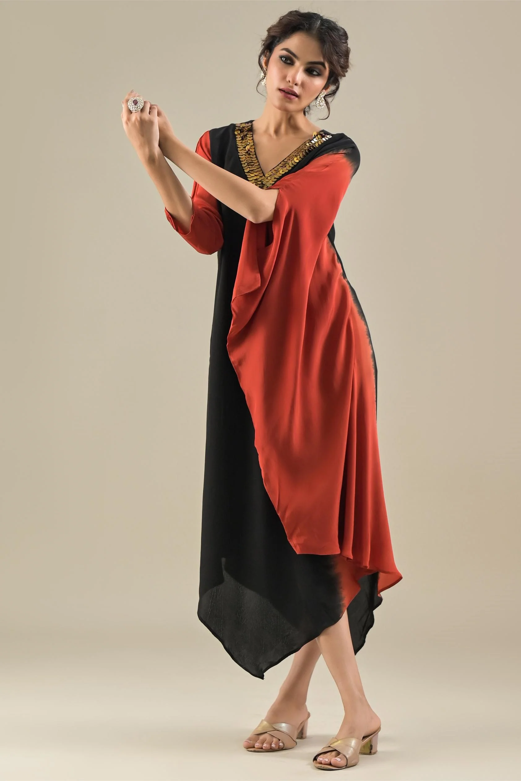 Black Ombre-Dyed Asymmetrical Dress - Image 4
