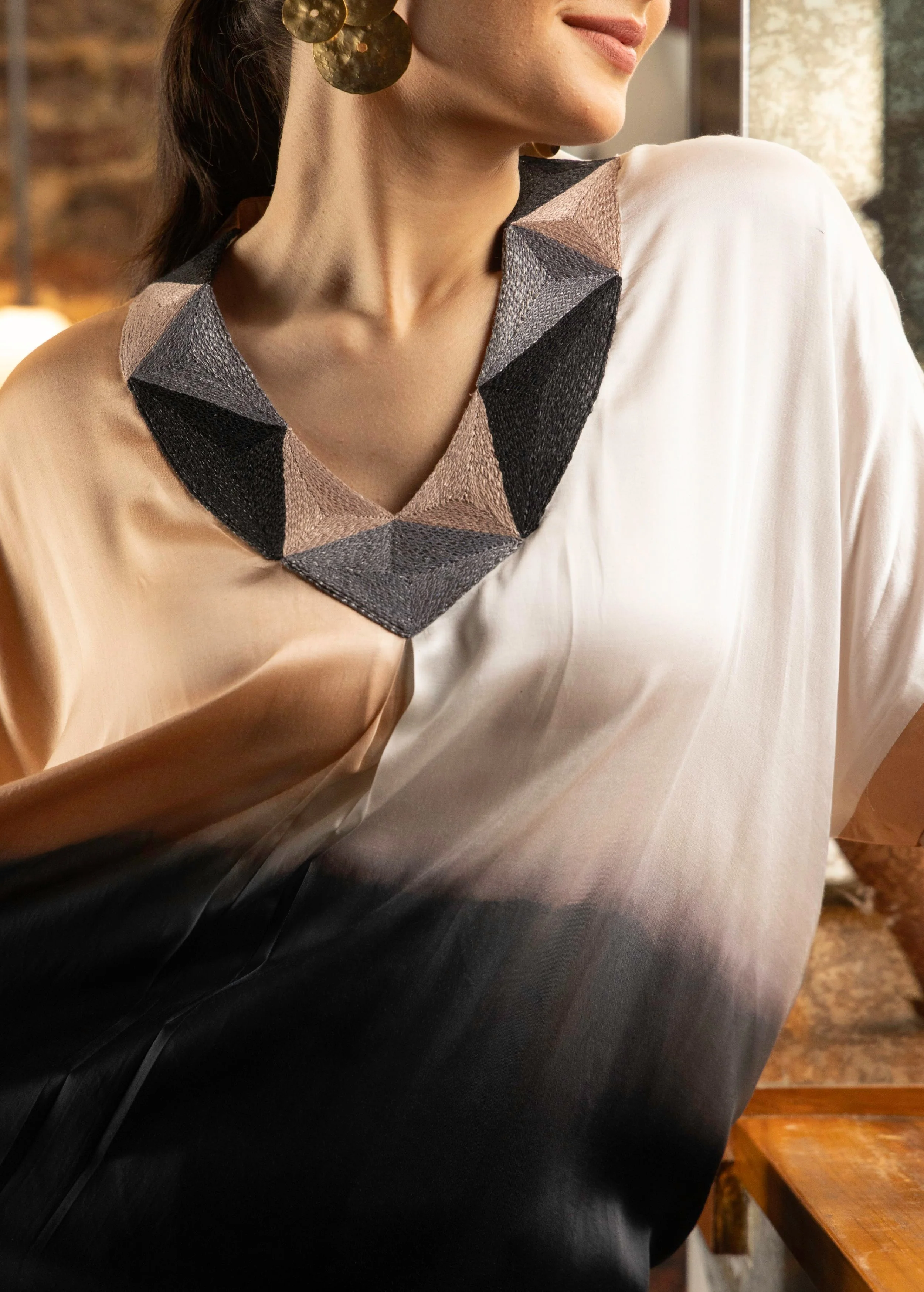 Black Ombre Dyed Satin Silk Kurta Set - Image 2