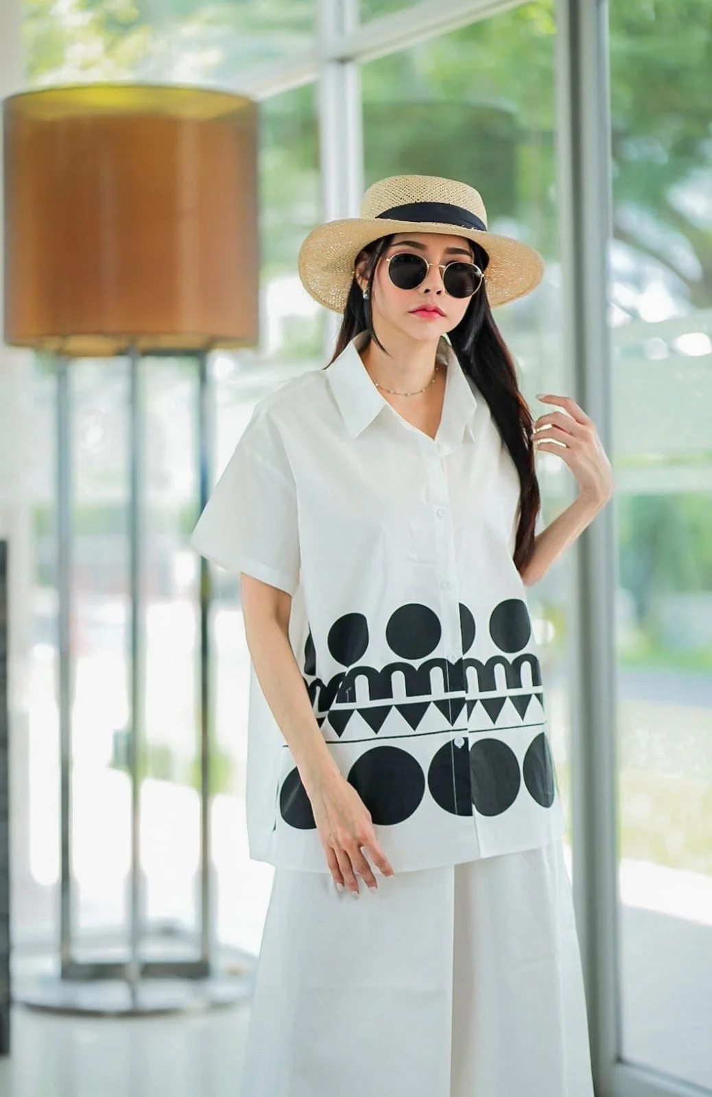 White Plastisol Printed Cotton Co-Ord Set - Image 2