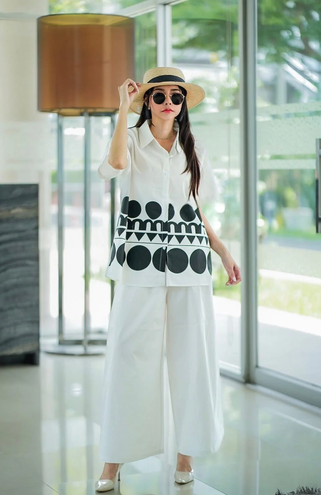 White Plastisol Printed Cotton Co-Ord Set - Image 3