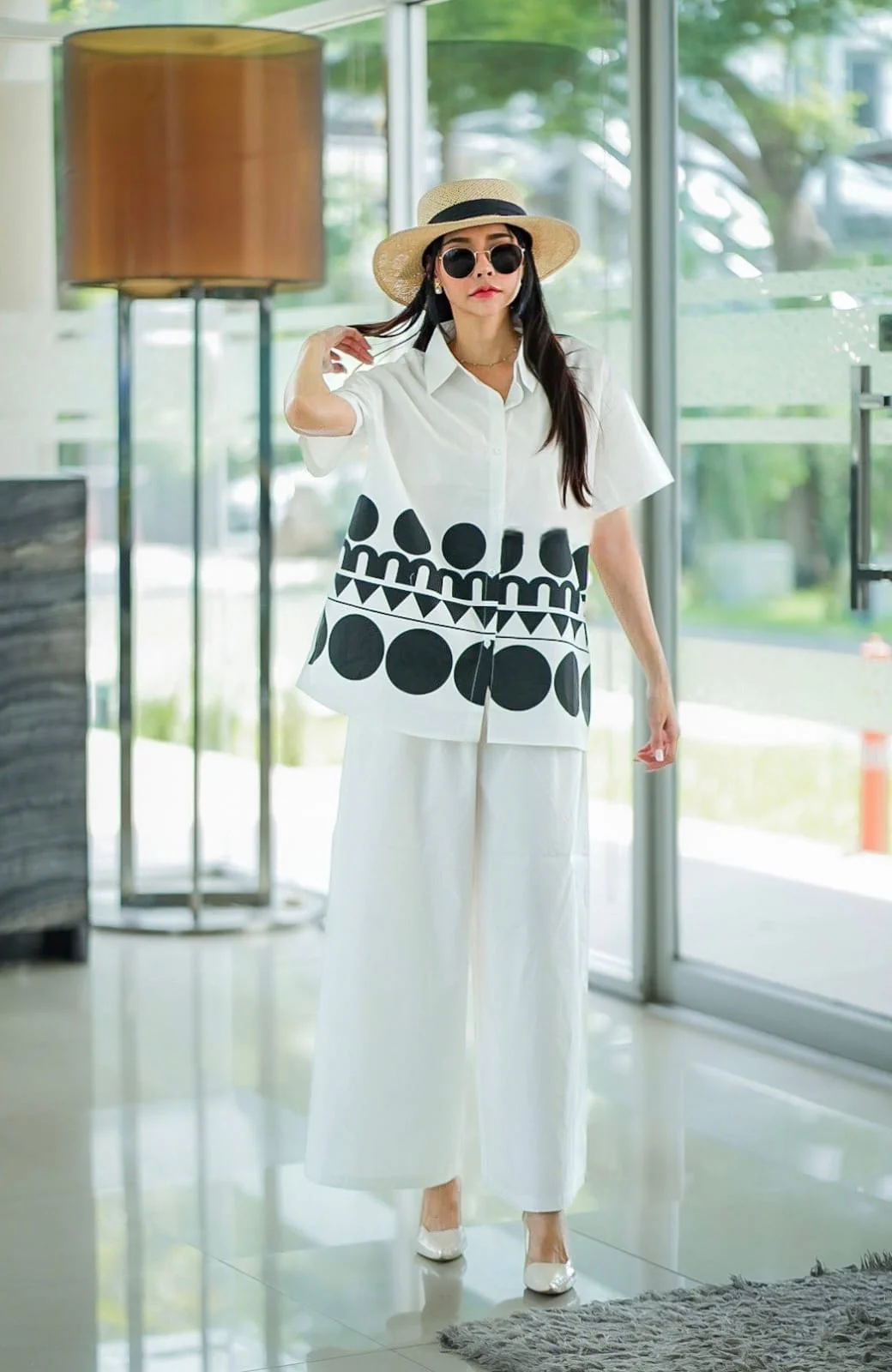 White Plastisol Printed Cotton Co-Ord Set - Image 4