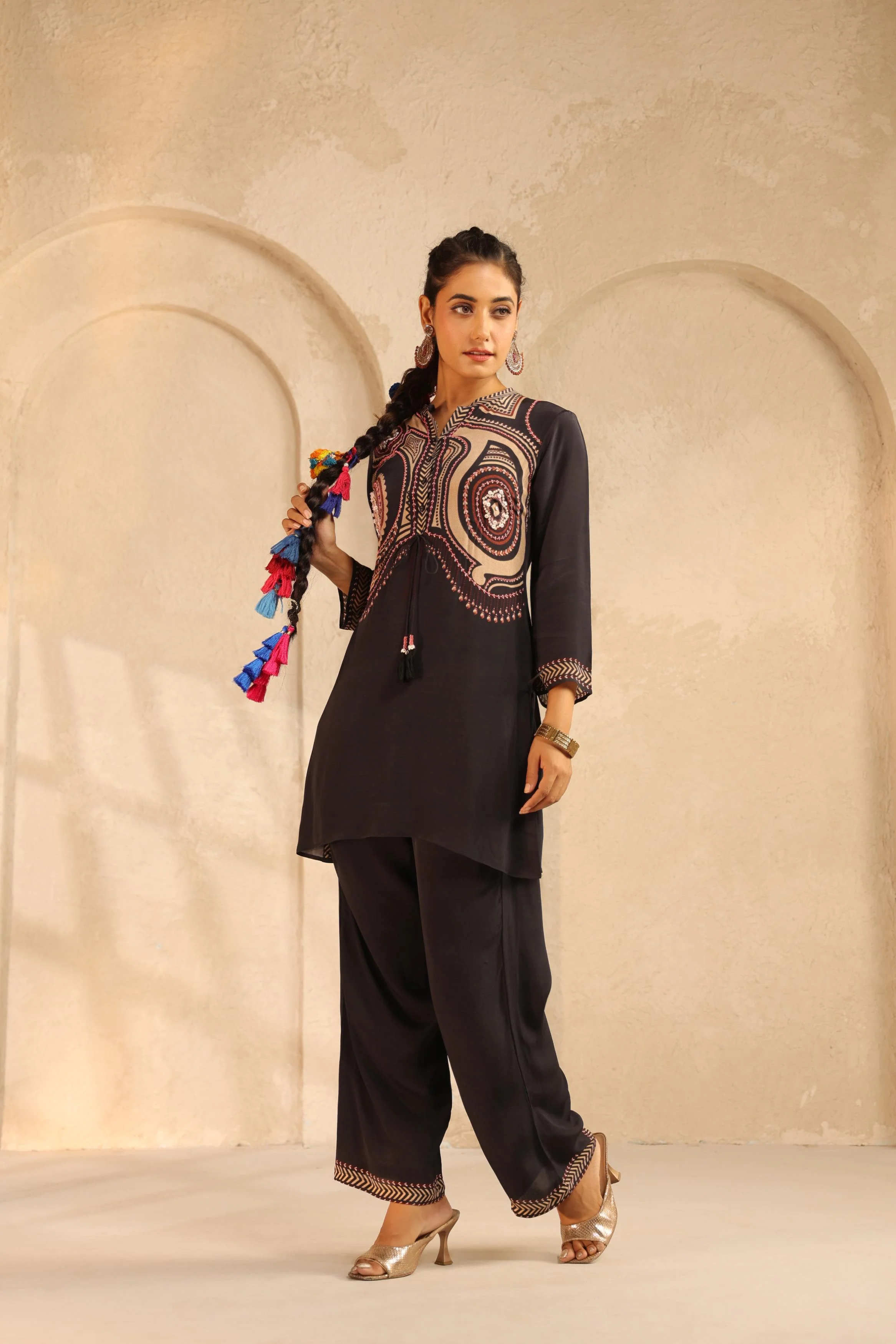 Black Printed Crepe Kurta Set - Image 3