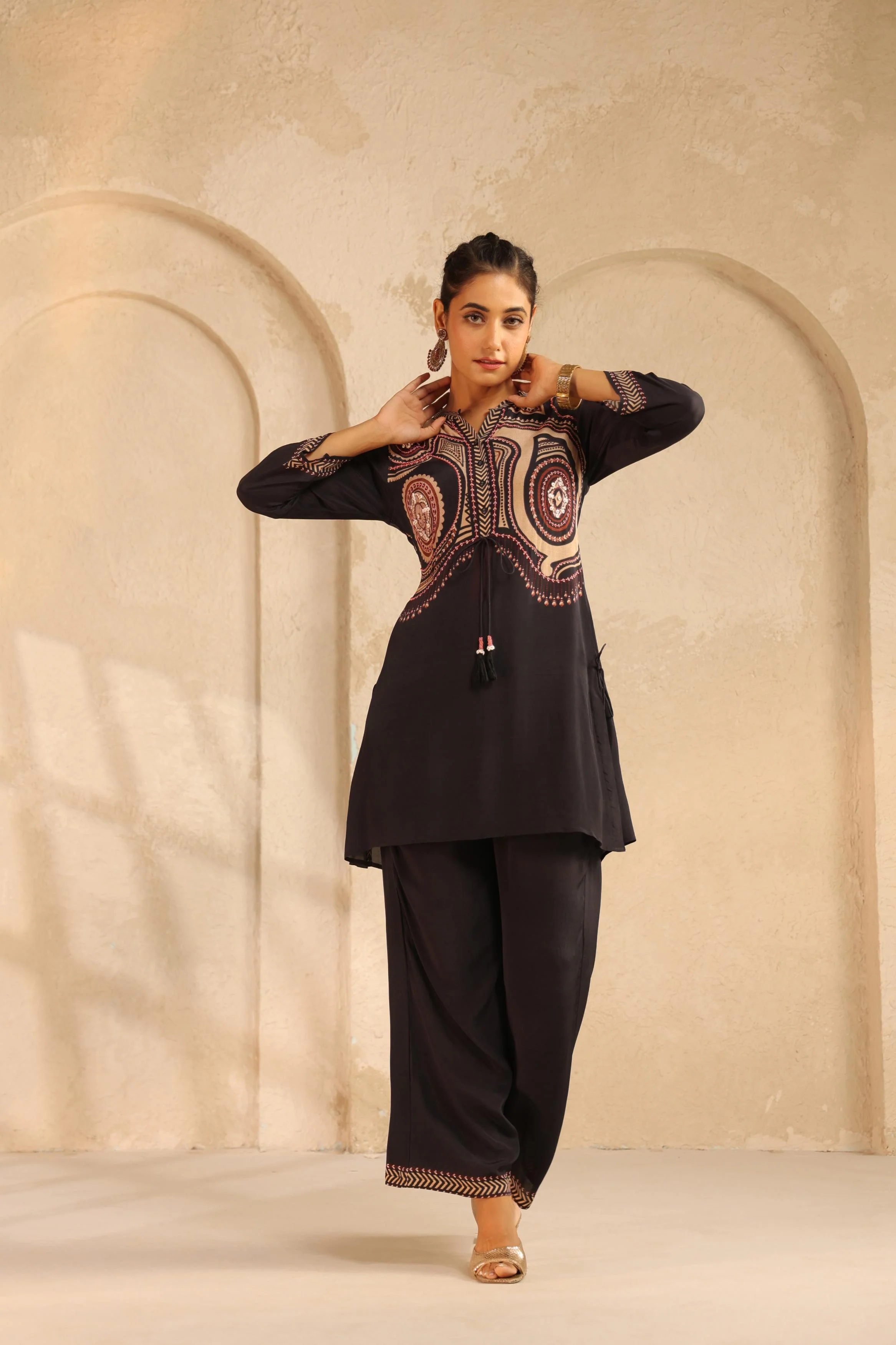 Black Printed Crepe Kurta Set - Image 4
