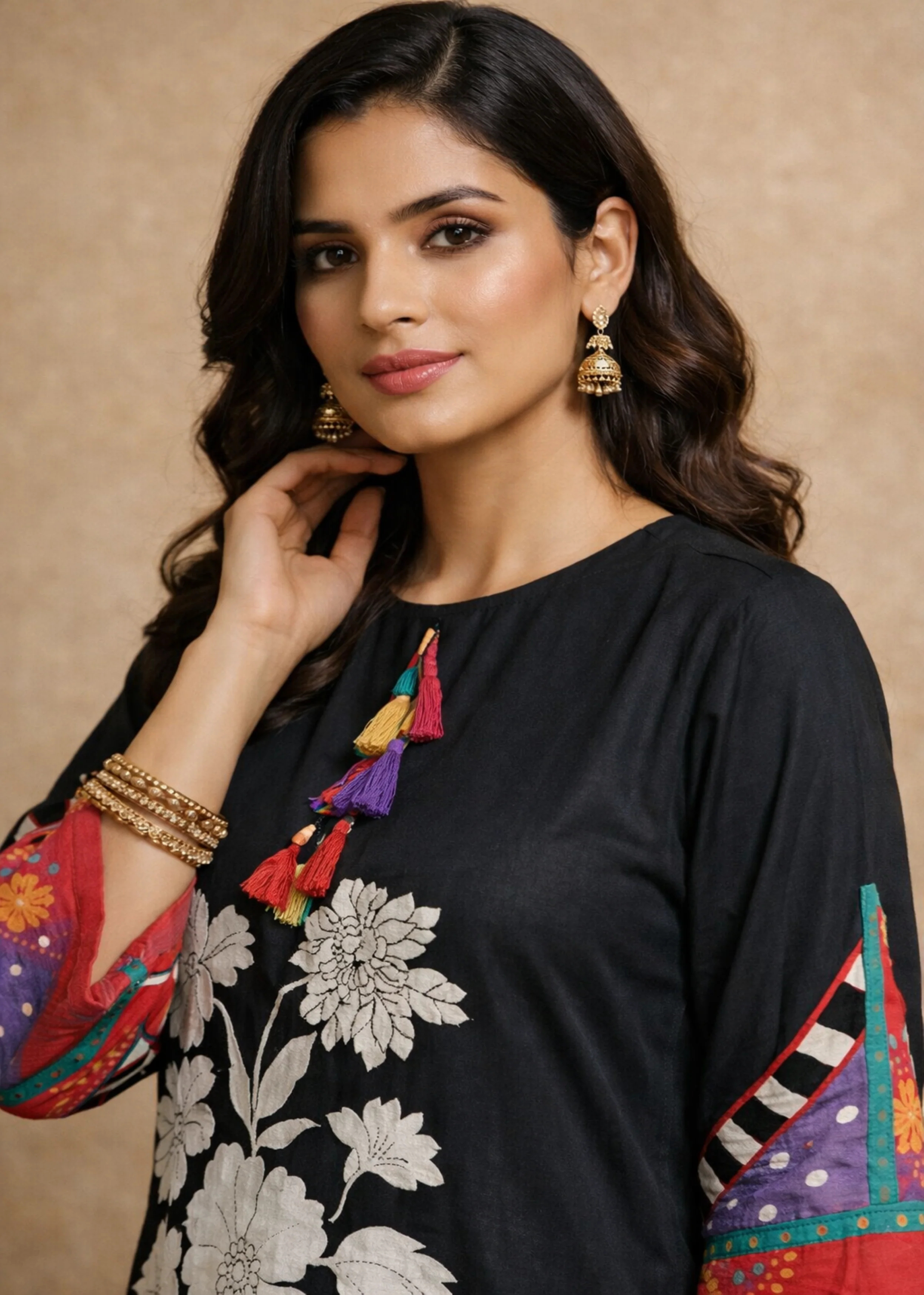 Noir Black Printed Muslin Silk Kurta Set - Image 2