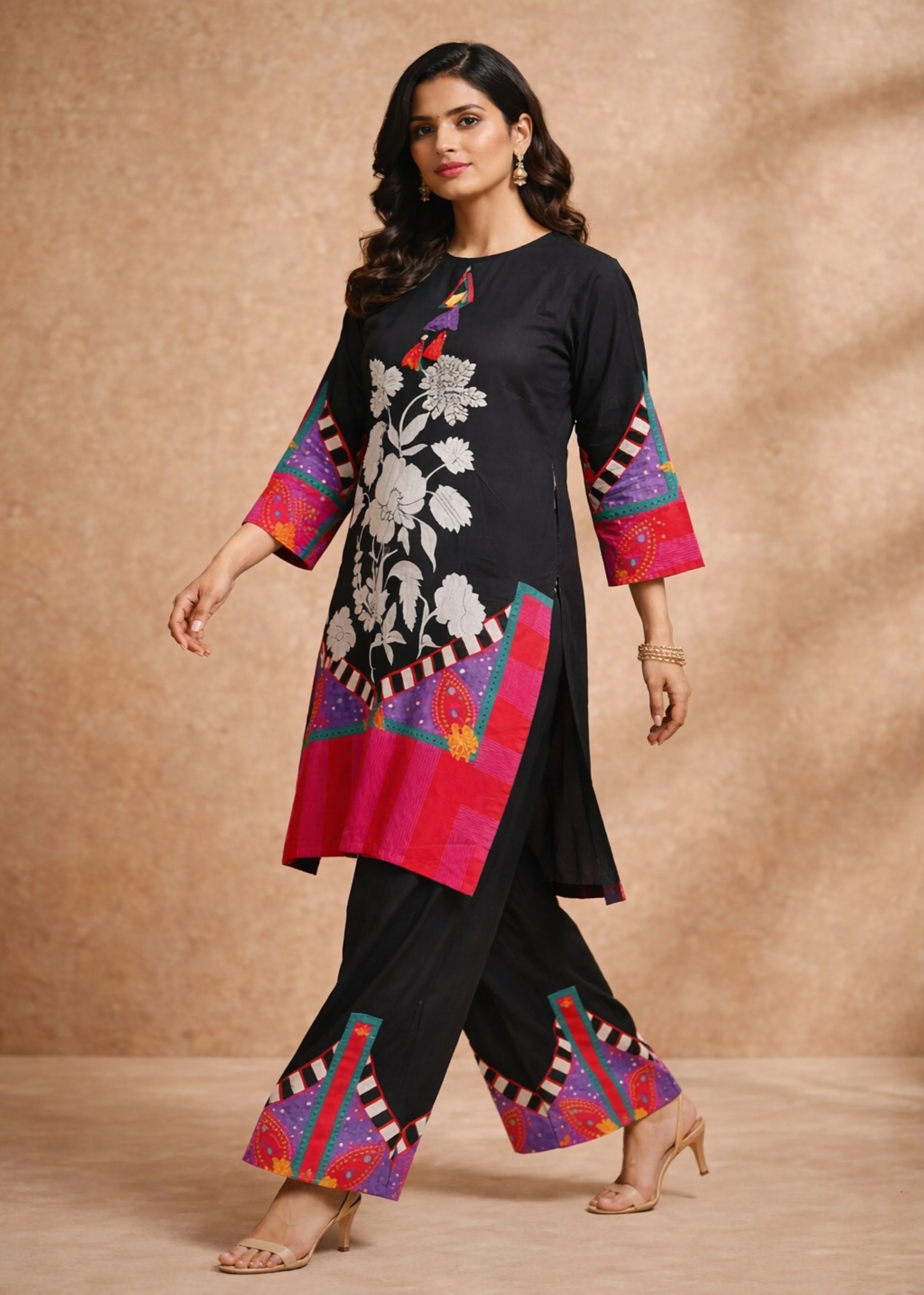 Noir Black Printed Muslin Silk Kurta Set - Image 3