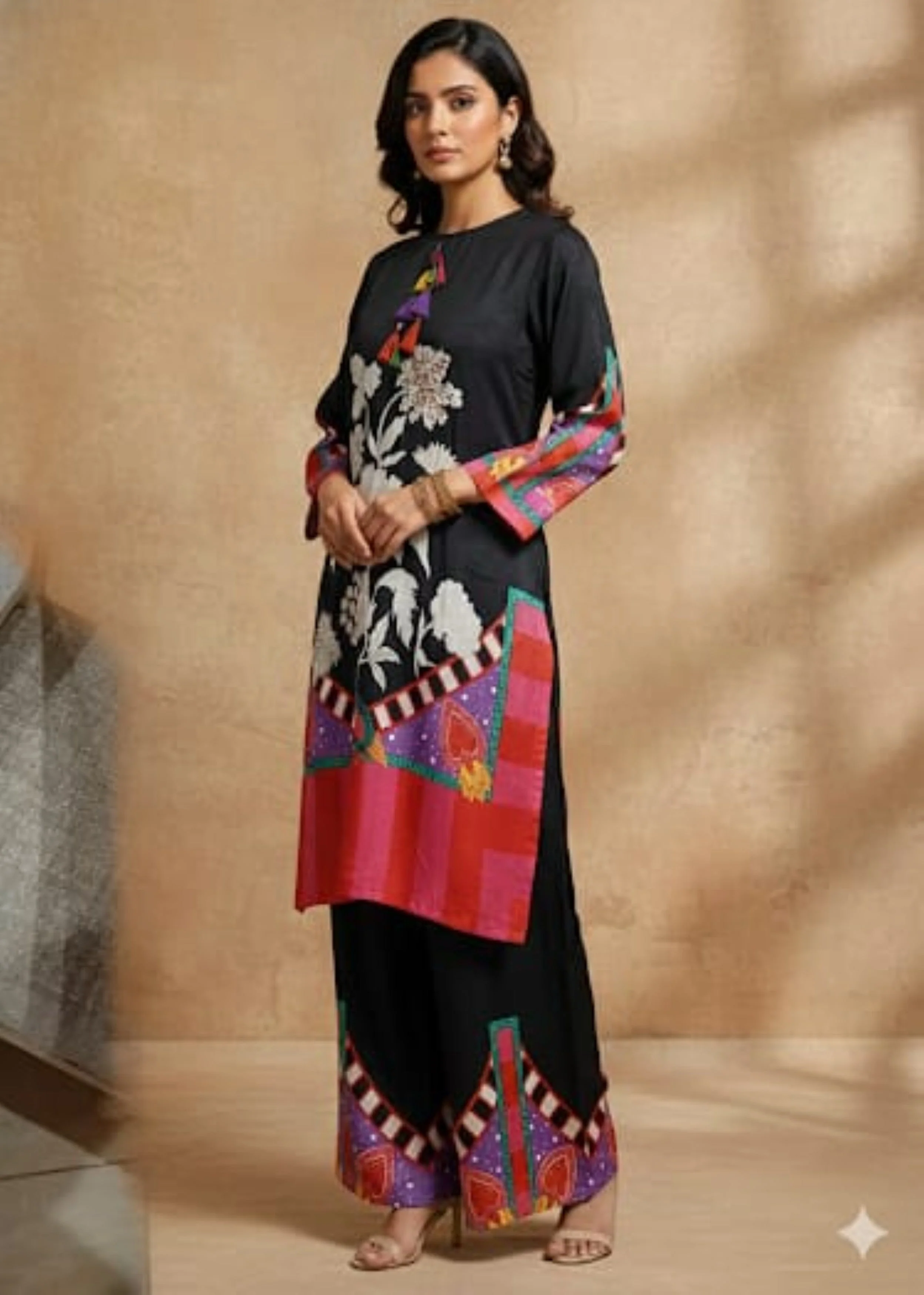 Noir Black Printed Muslin Silk Kurta Set - Image 4