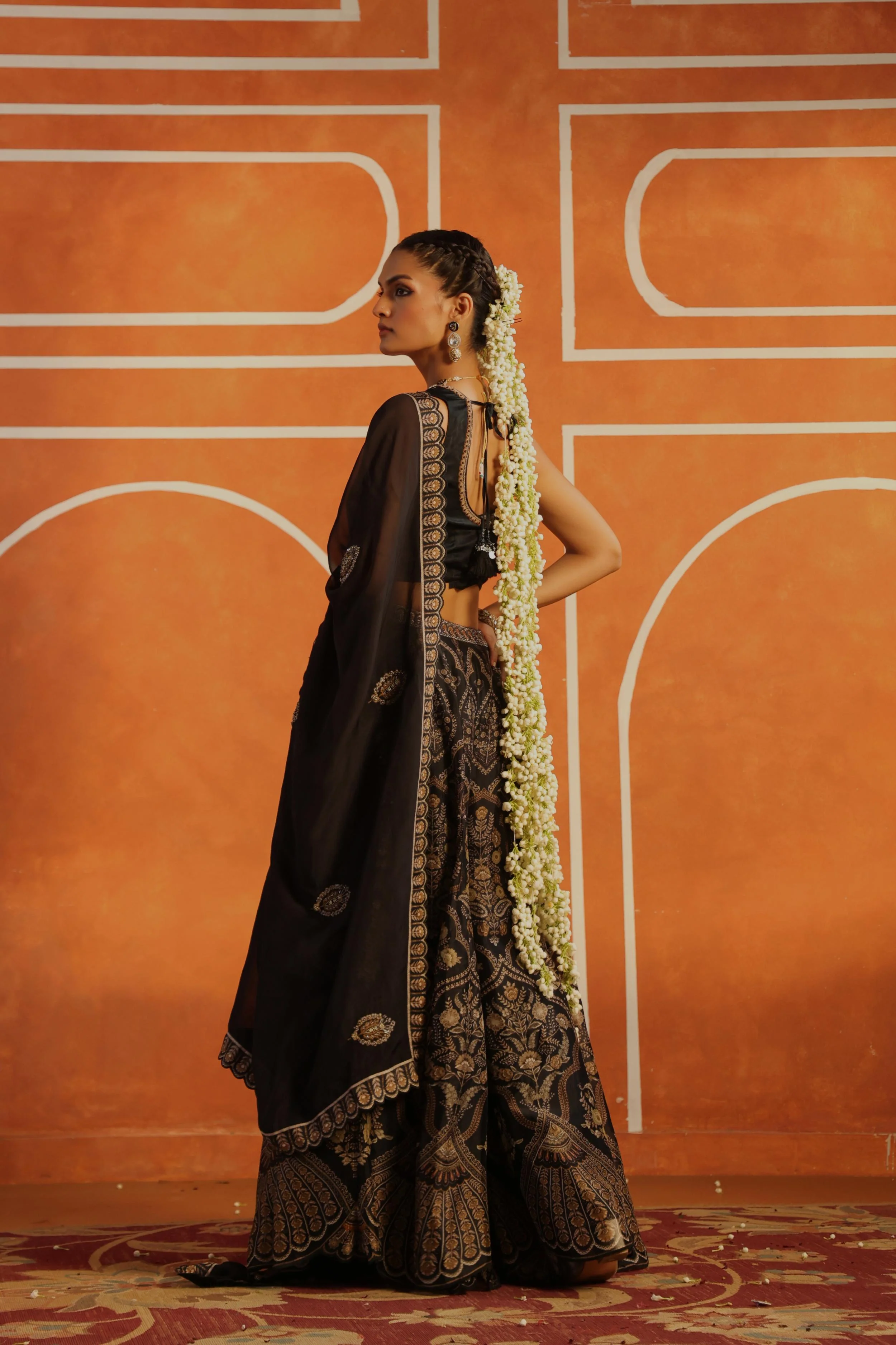 Black Printed Organza Silk Sharara Set - Image 4