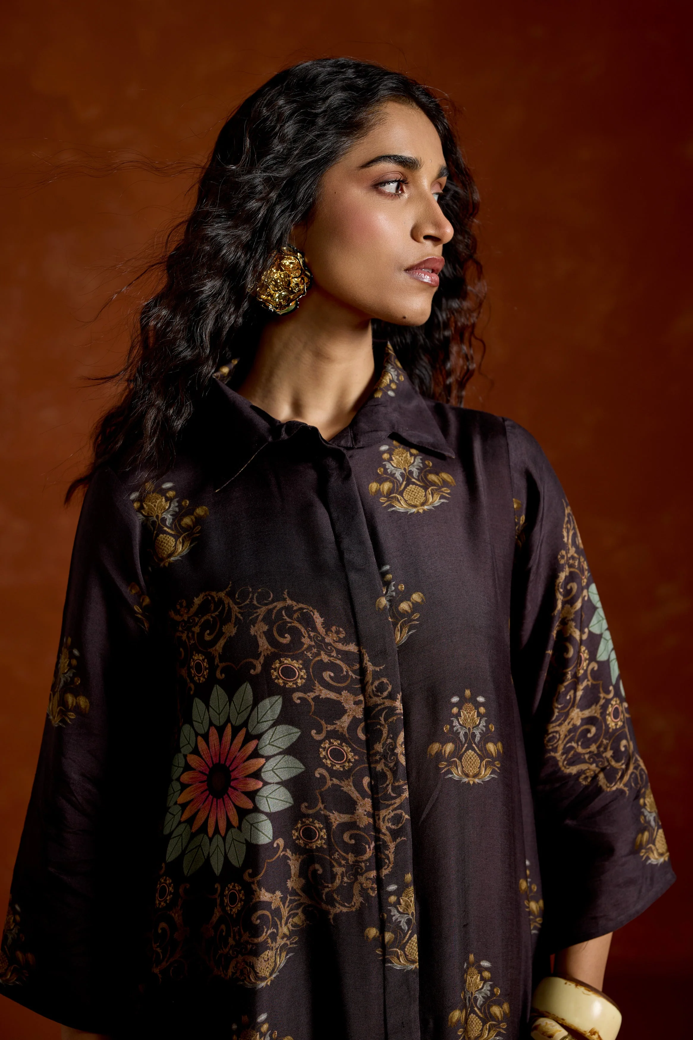 Black Printed Rayon Silk Co-Ord Set - Image 4