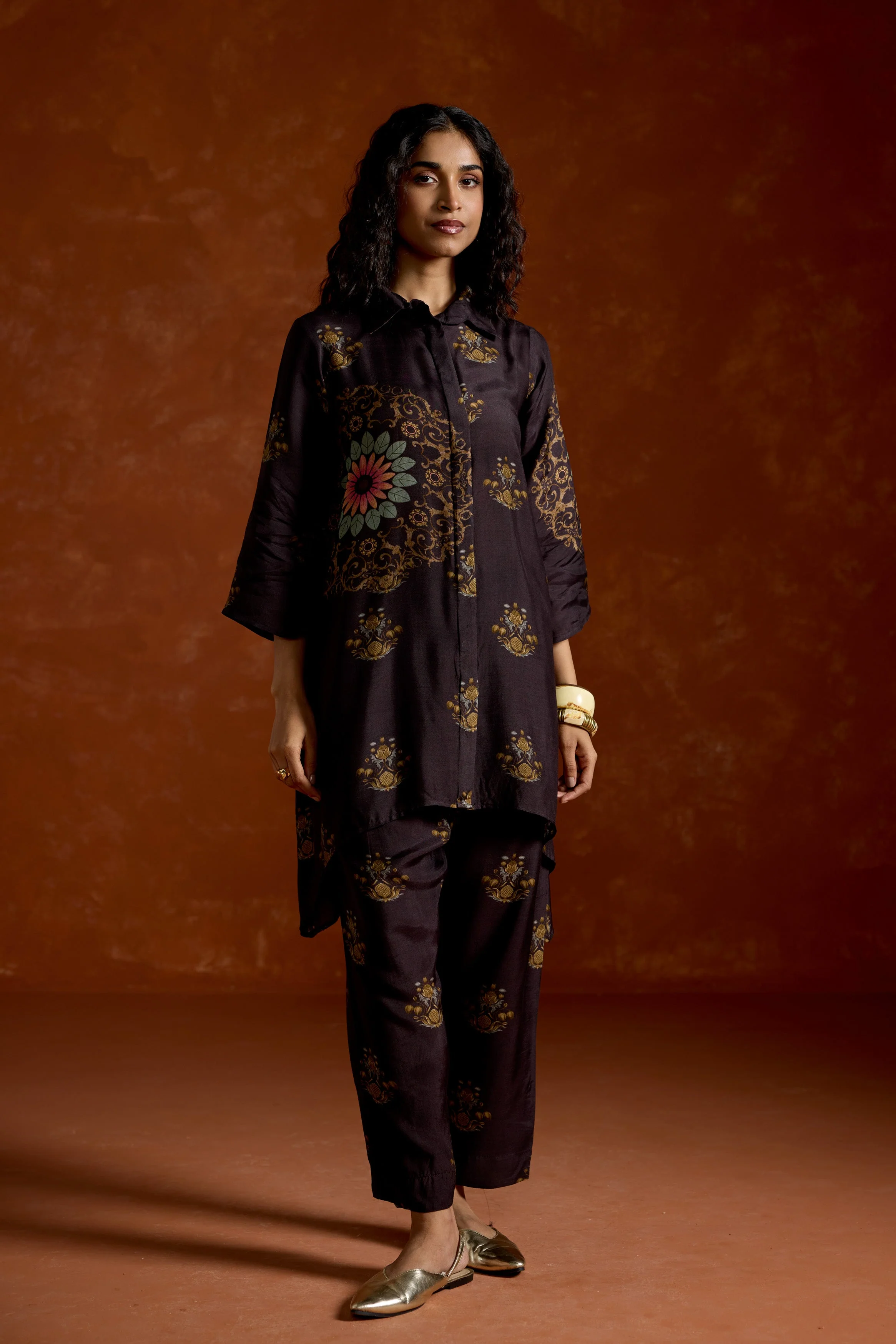 Black Printed Rayon Silk Co-Ord Set - Image 5