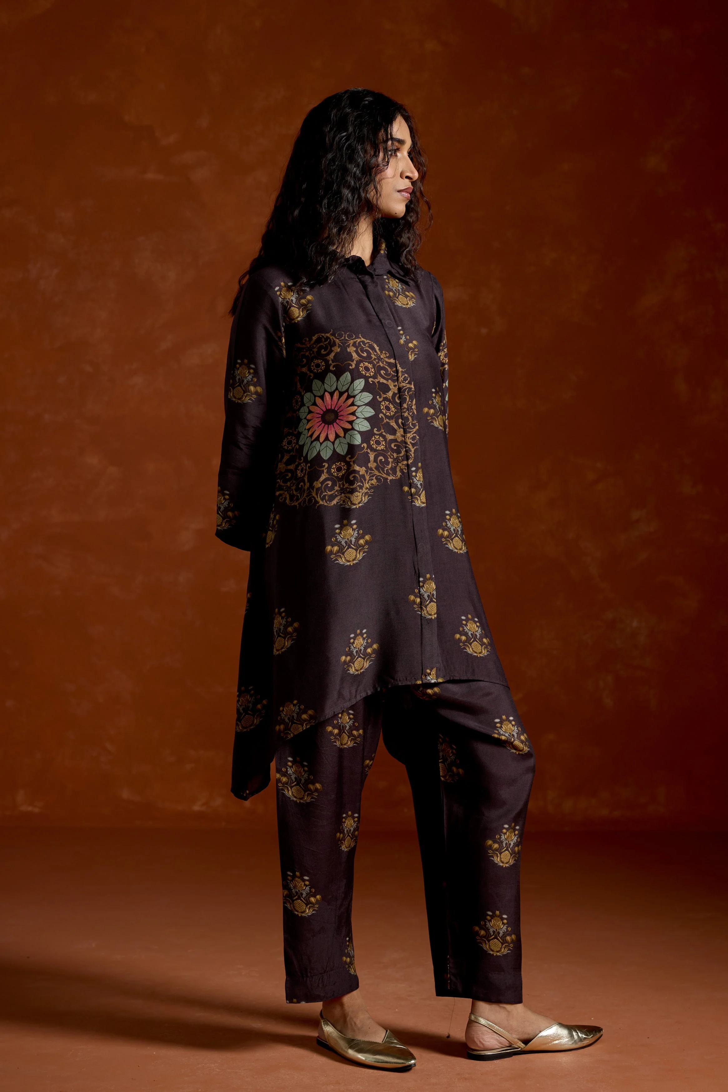 Black Printed Rayon Silk Co-Ord Set - Image 6
