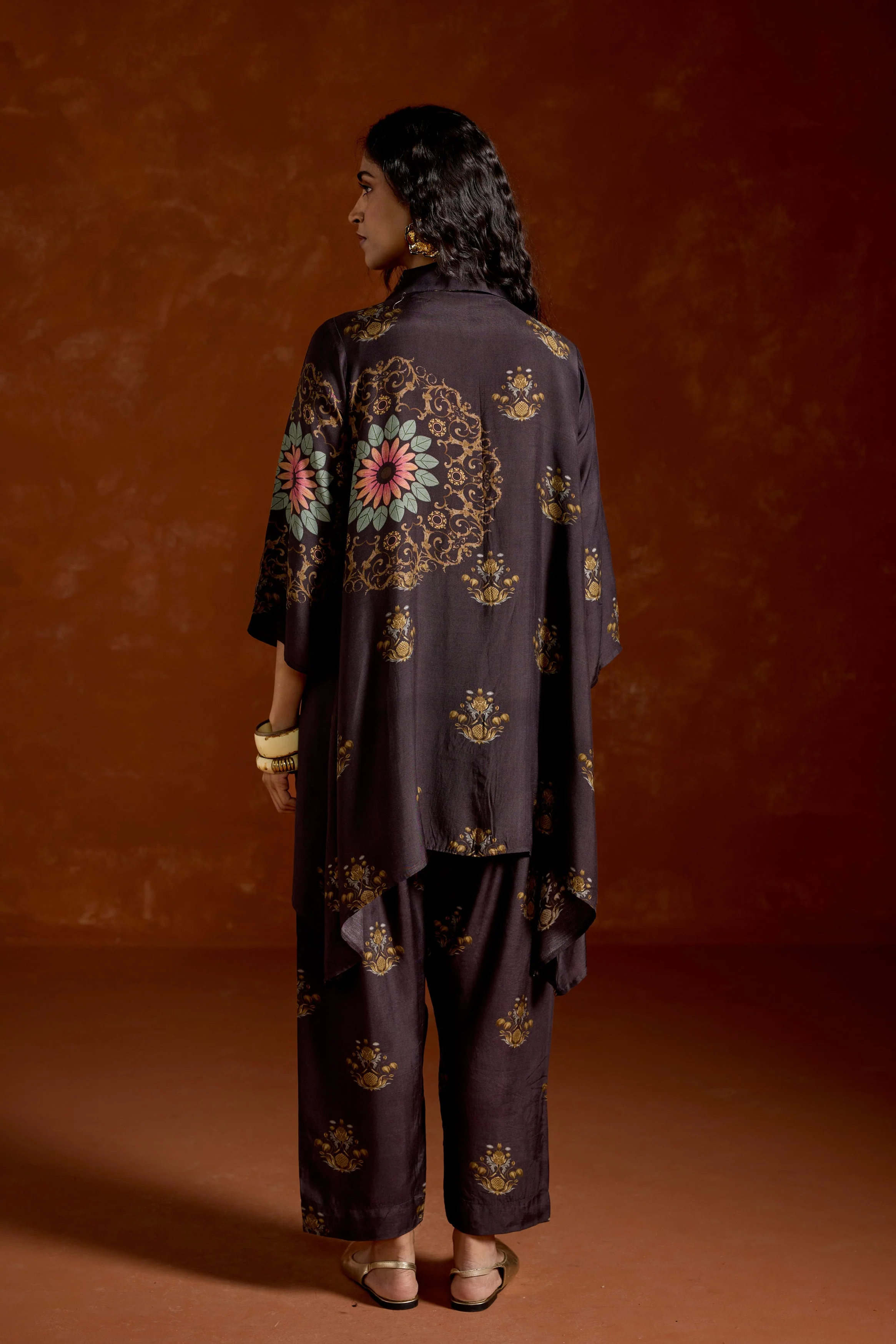 Black Printed Rayon Silk Co-Ord Set - Image 7