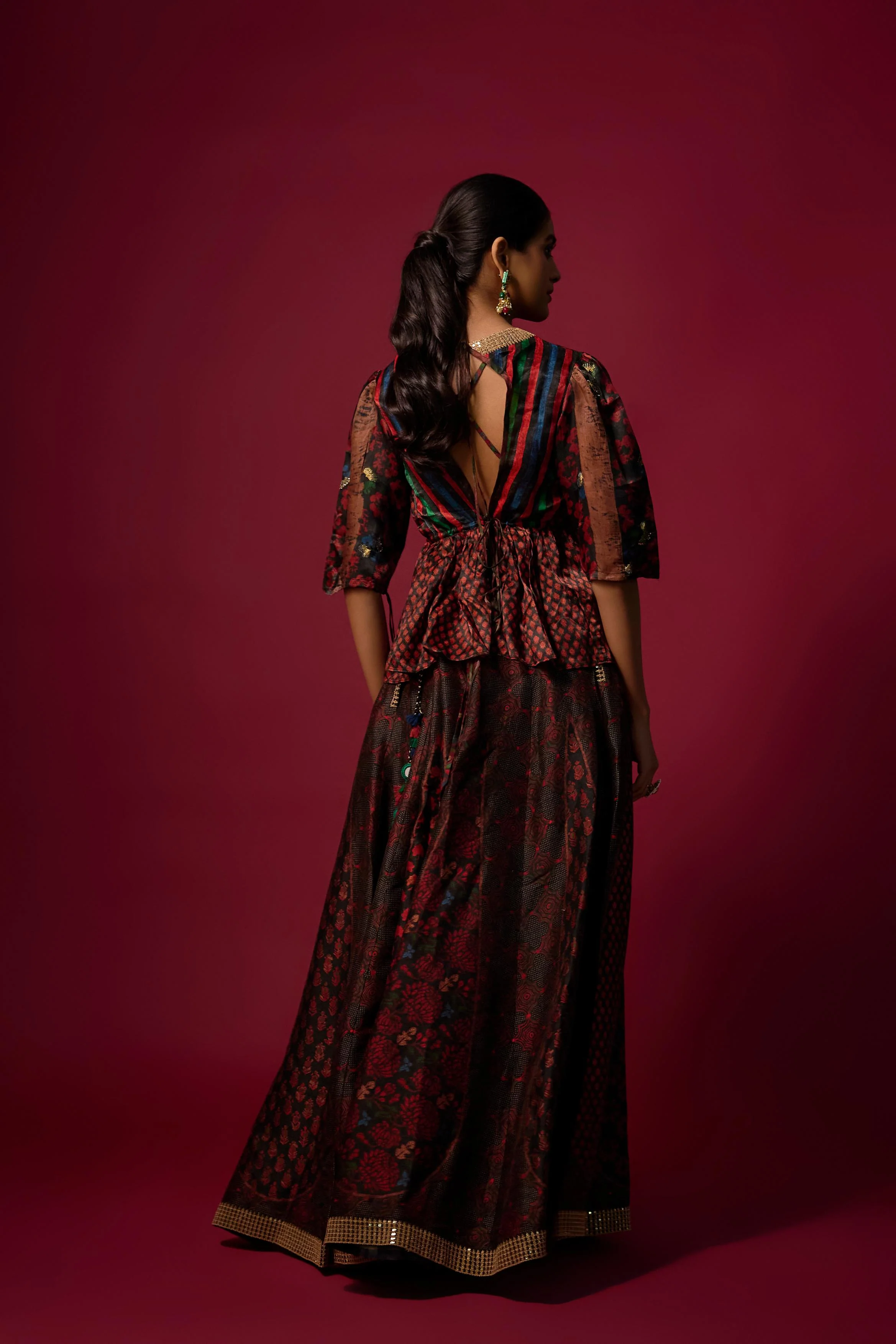 Black Printed Slub Cotton Silk Tunic Co-Ord Set - Image 4
