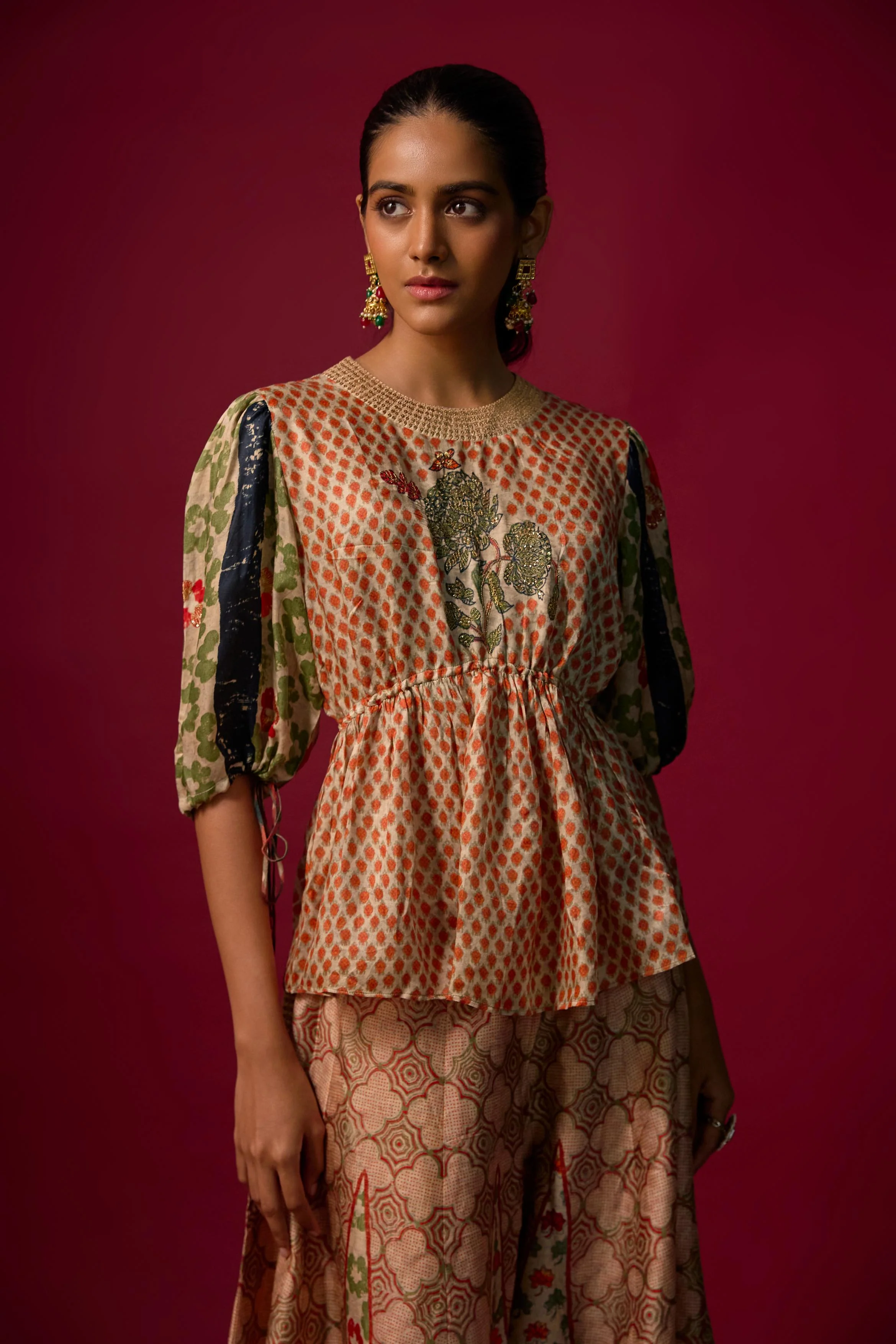 Ivory Printed Slub Cotton Silk Tunic Co-Ord Set - Image 2