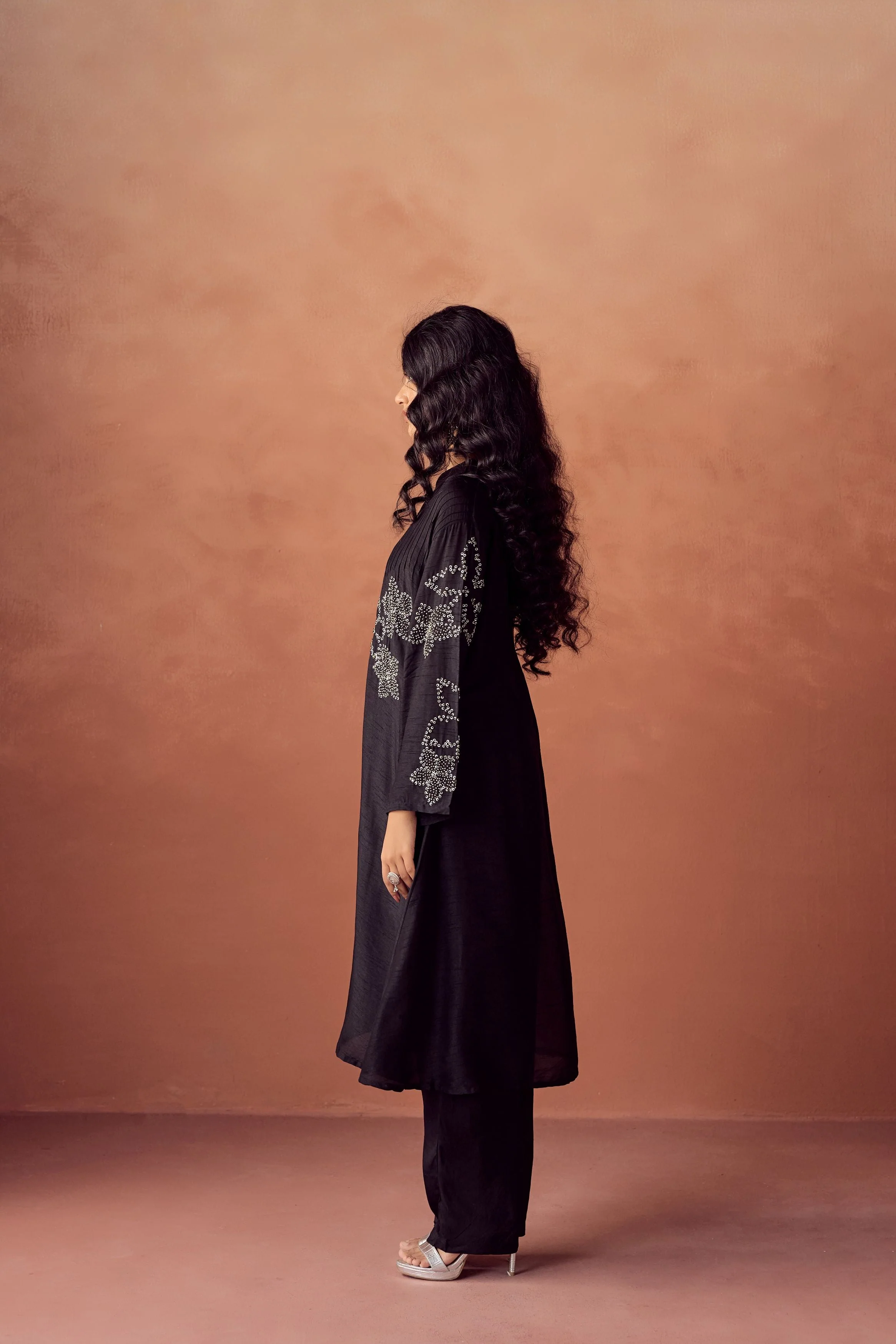 Black Raw Silk Ombre Dyed Pant Set - Image 5