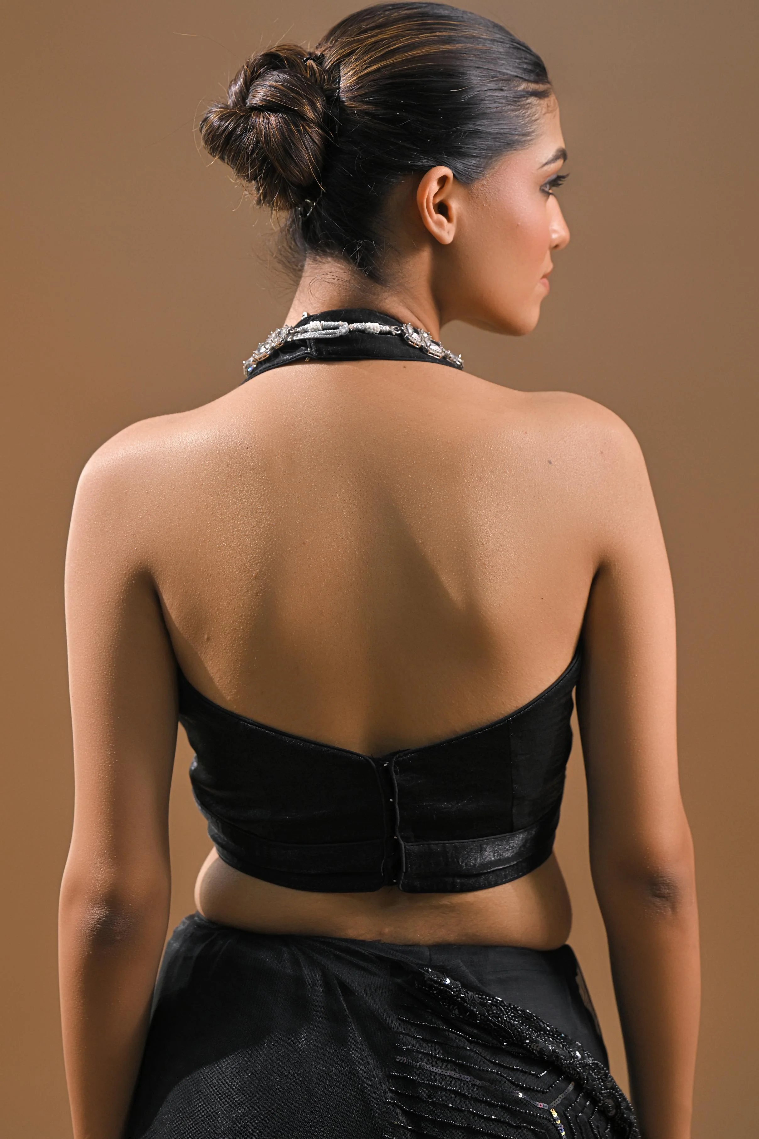 Black Sequins Embellished Net Saree - Image 10