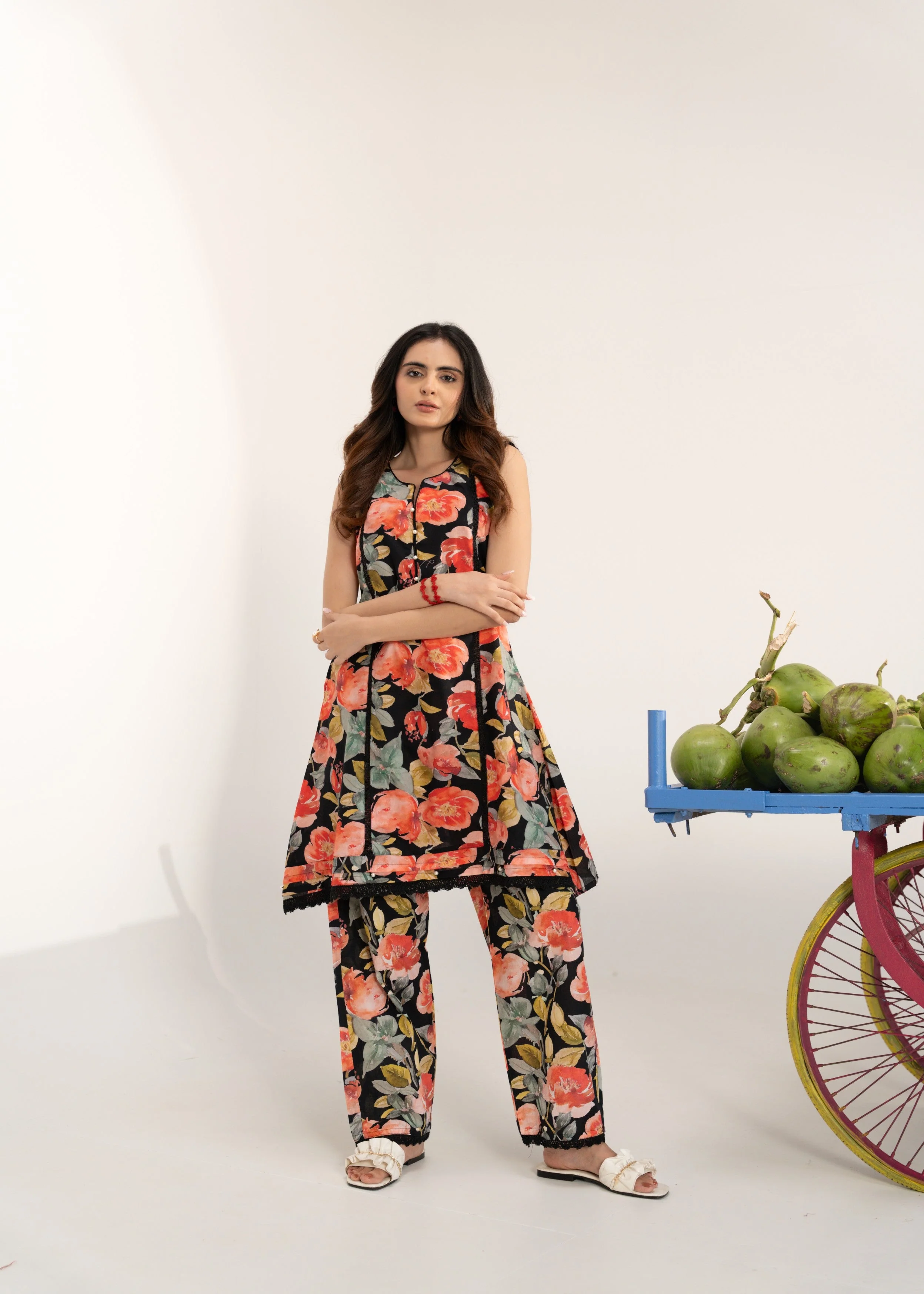 Black Floral Printed Cotton Co-Ord Set - Image 2