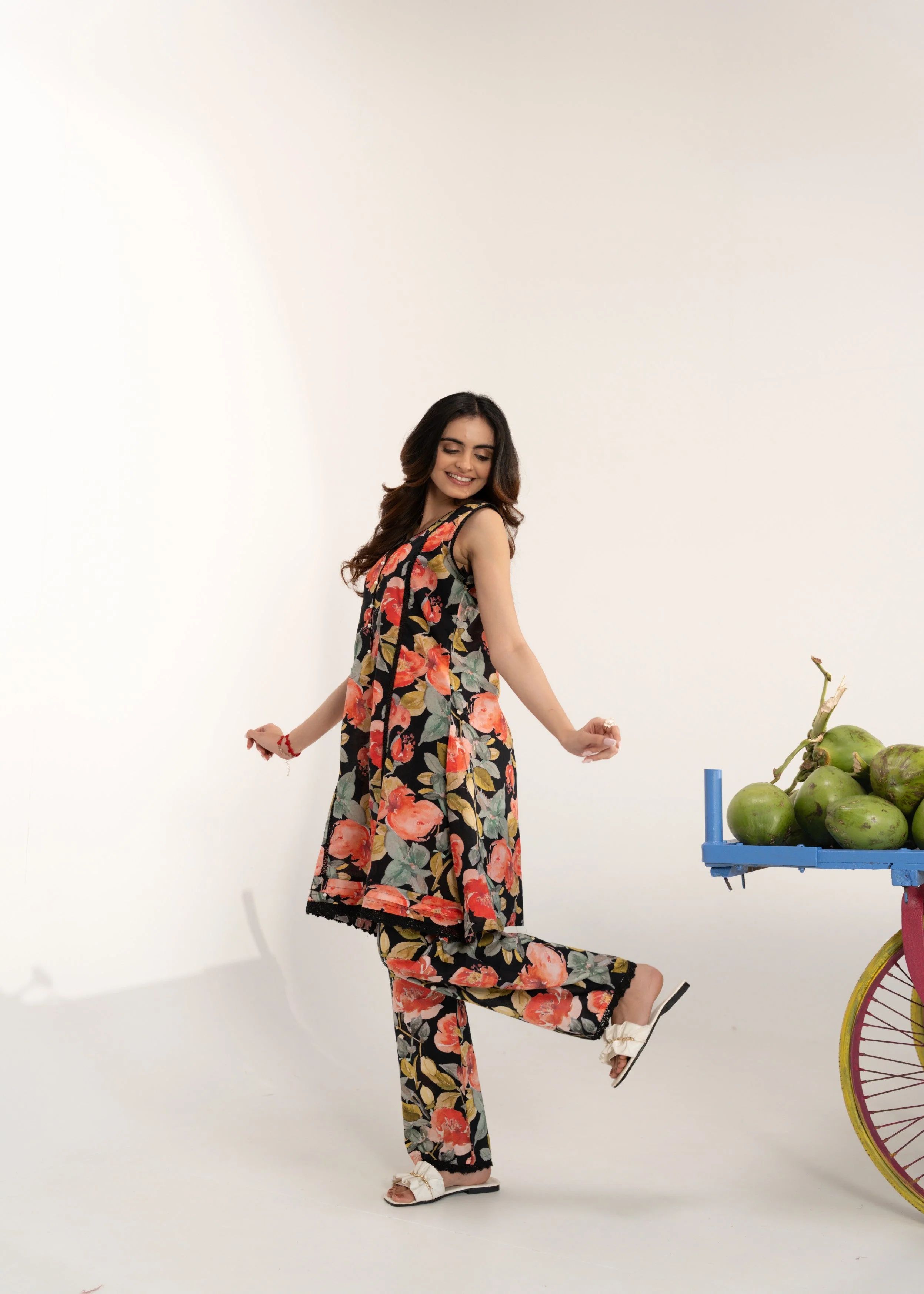 Black Floral Printed Cotton Co-Ord Set - Image 3