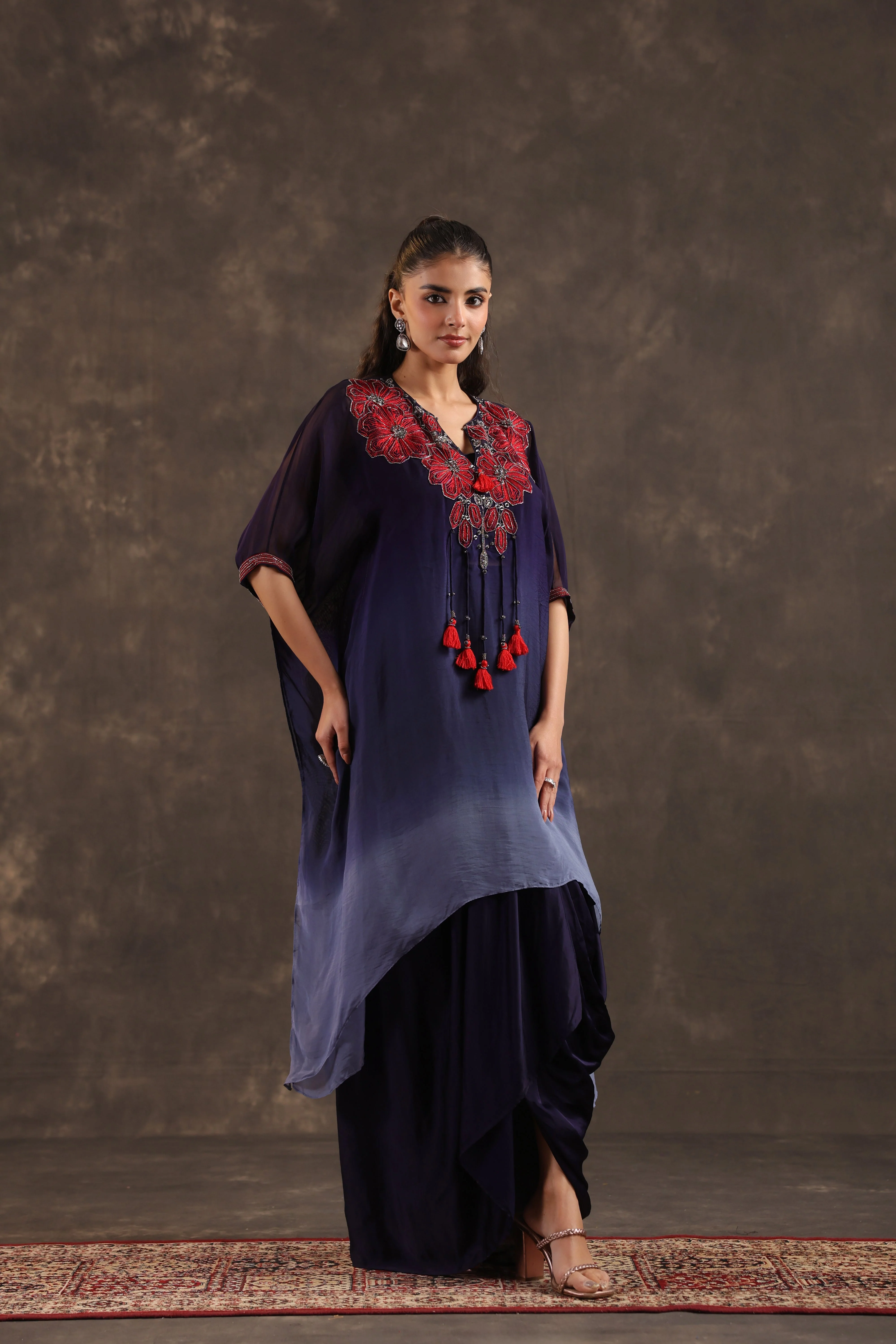 Twilight Bloom Embellished Organza Silk Skirt Set