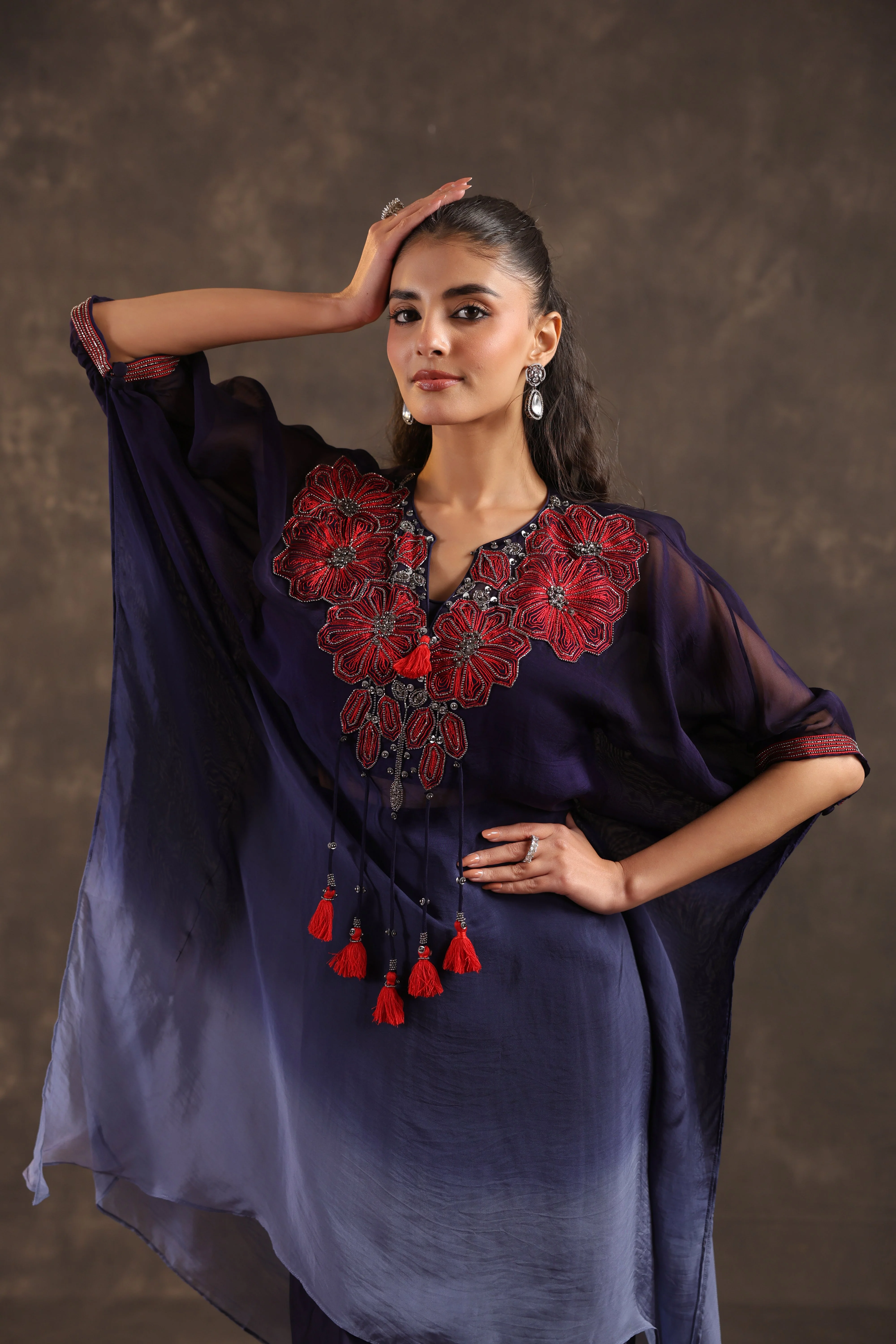 Twilight Bloom Embellished Organza Silk Skirt Set - Image 2