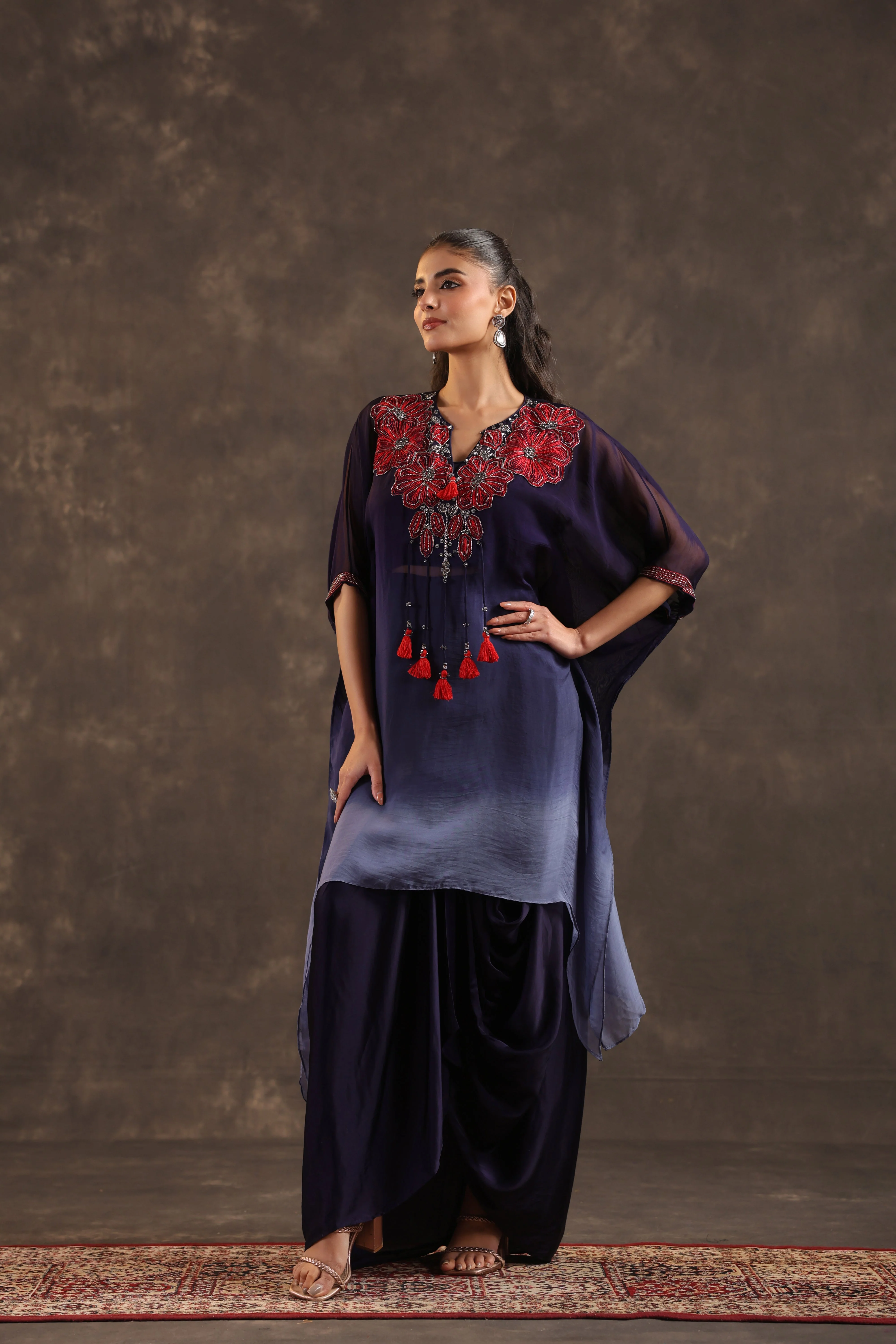 Twilight Bloom Embellished Organza Silk Skirt Set - Image 3