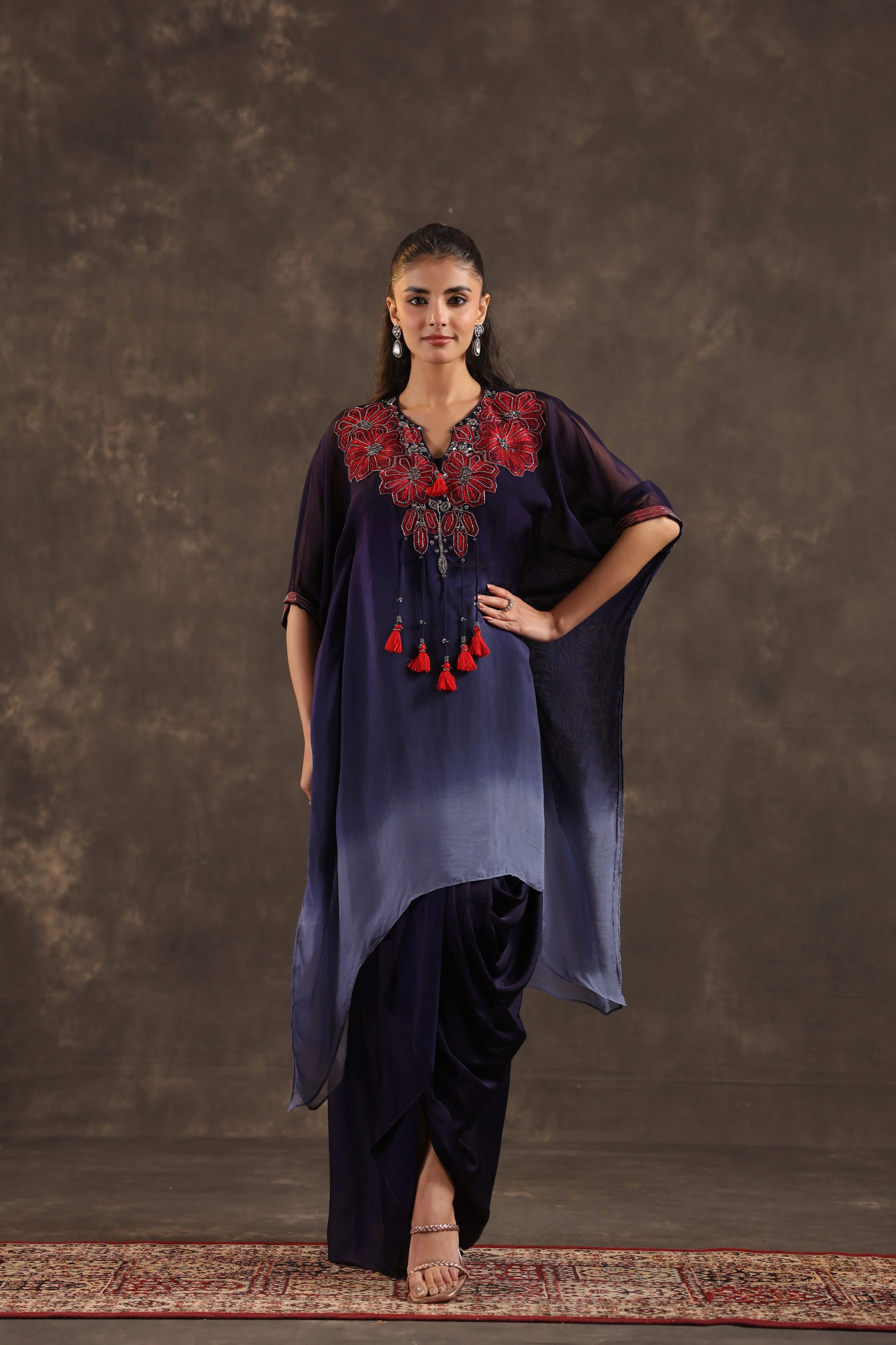 Twilight Bloom Embellished Organza Silk Skirt Set - Image 4