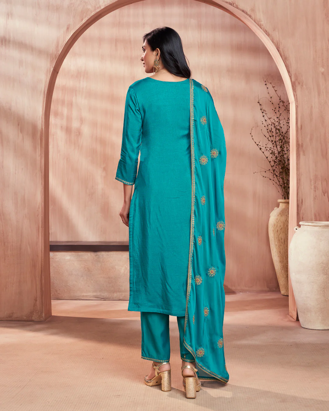 Cerulean Bloom Embellished Vichitra Silk Pant Set - Image 6