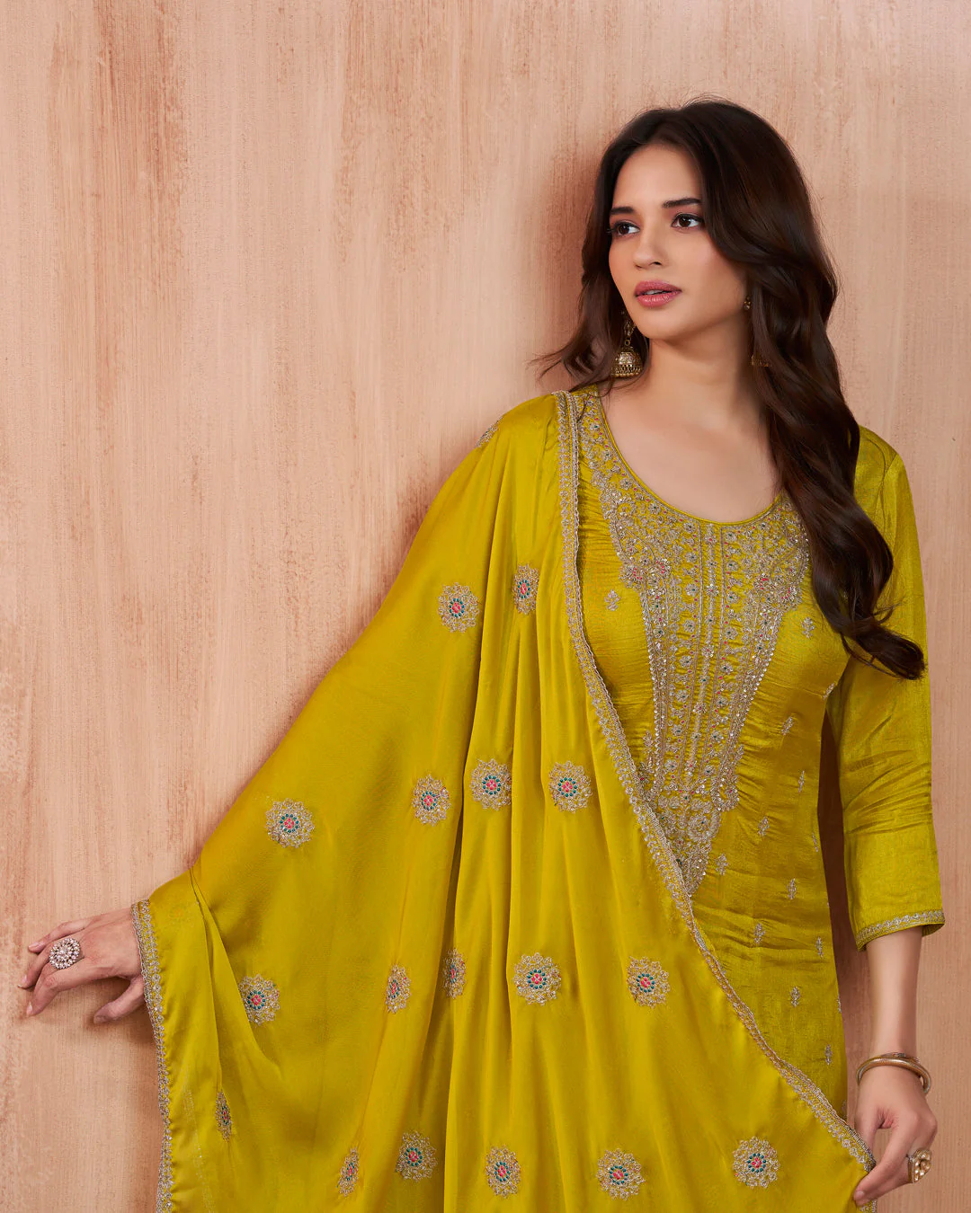 Citrine Bloom Embellished Vichitra Silk Pant Set - Image 2