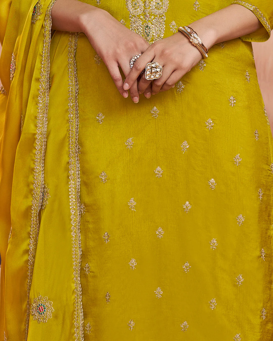 Citrine Bloom Embellished Vichitra Silk Pant Set - Image 3