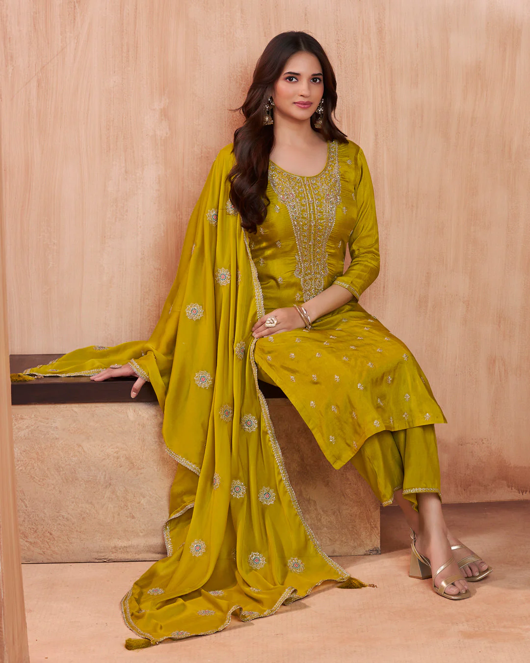 Citrine Bloom Embellished Vichitra Silk Pant Set - Image 5