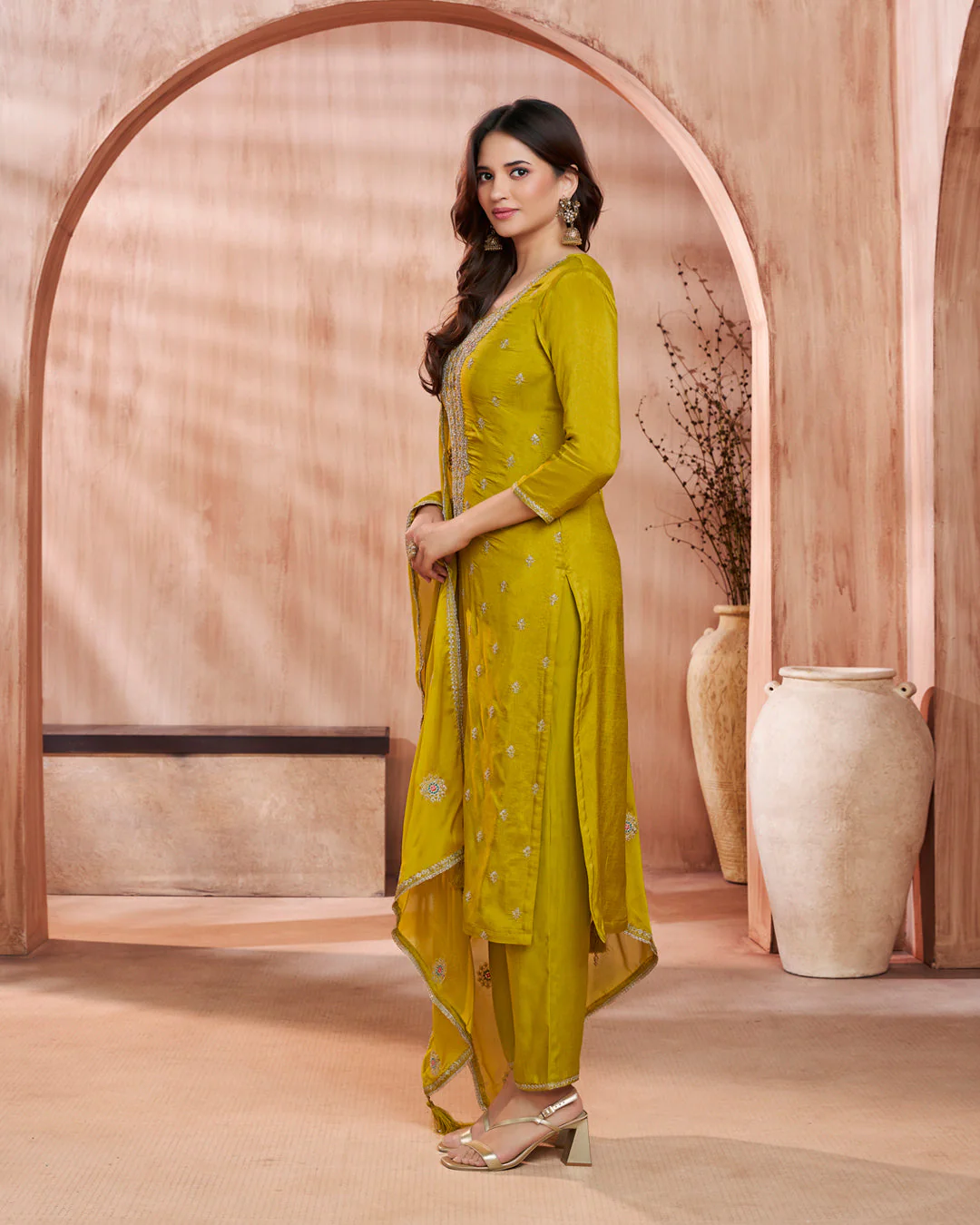 Citrine Bloom Embellished Vichitra Silk Pant Set - Image 6