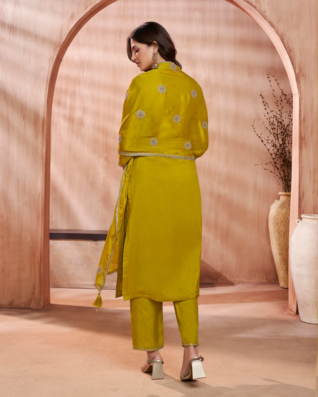 Citrine Bloom Embellished Vichitra Silk Pant Set - Image 7