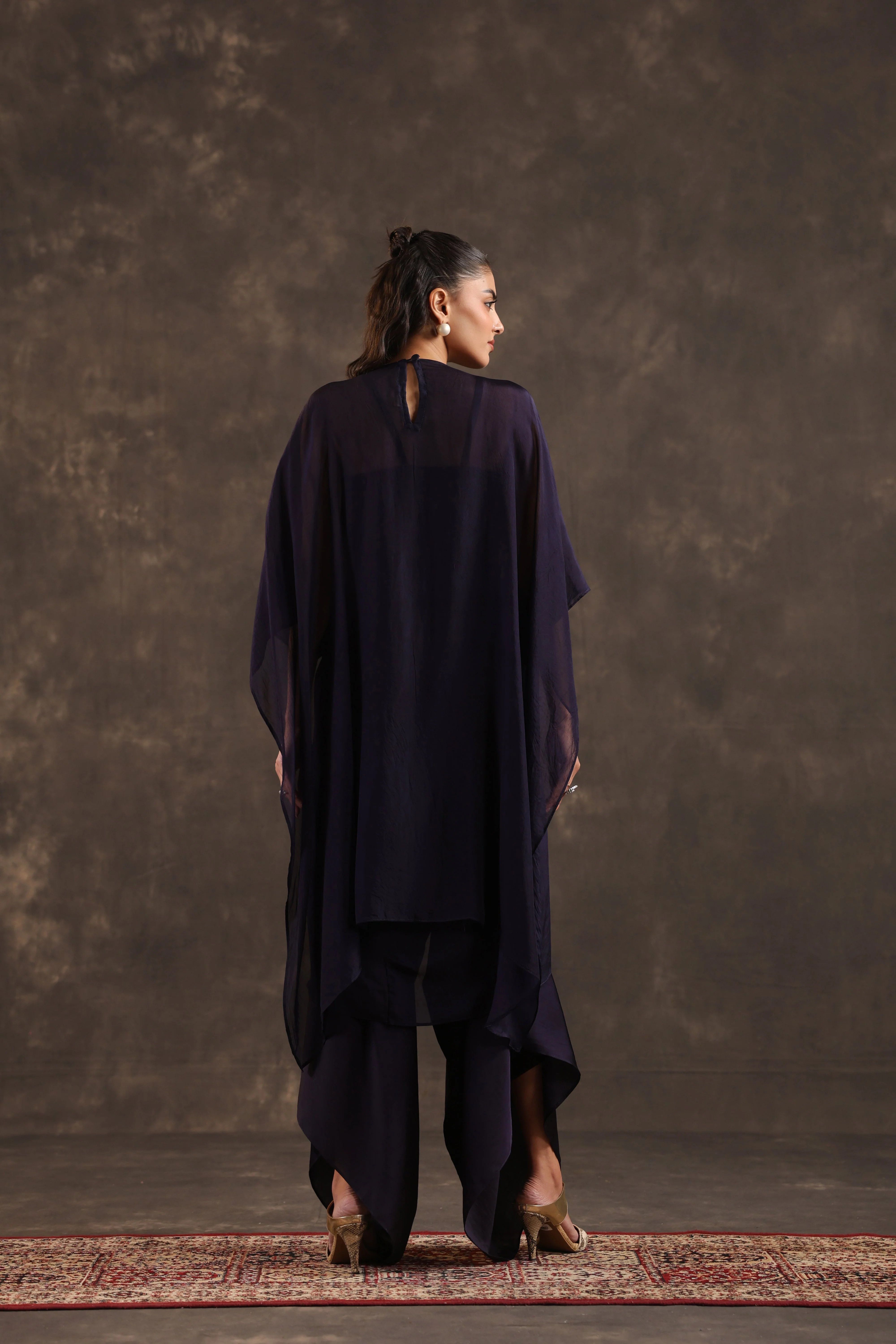 Blue Cape Embellished Organza Silk Kurta Set - Image 5
