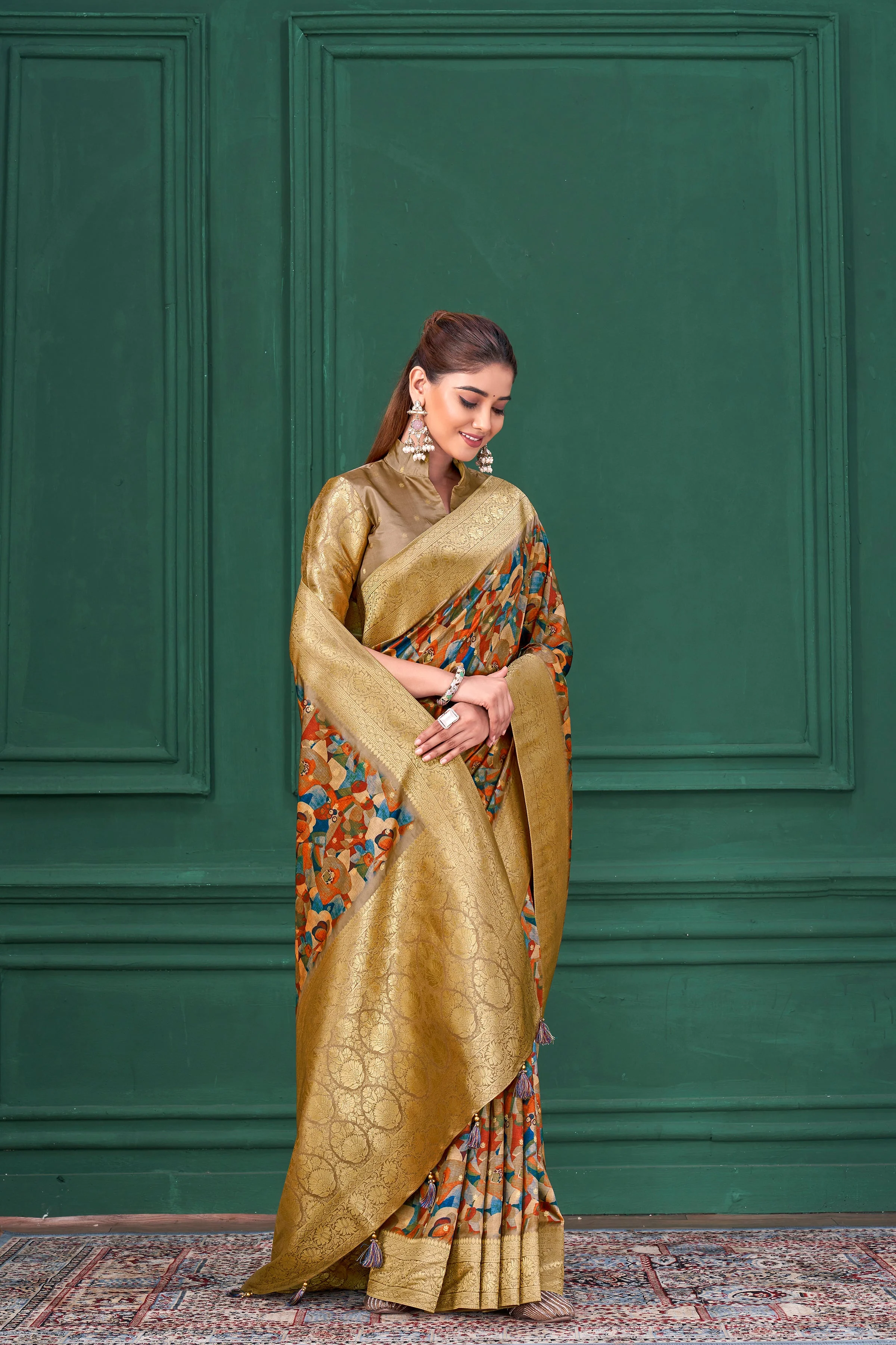 Multicolor Digital Printed Tussar Silk Saree - Image 4