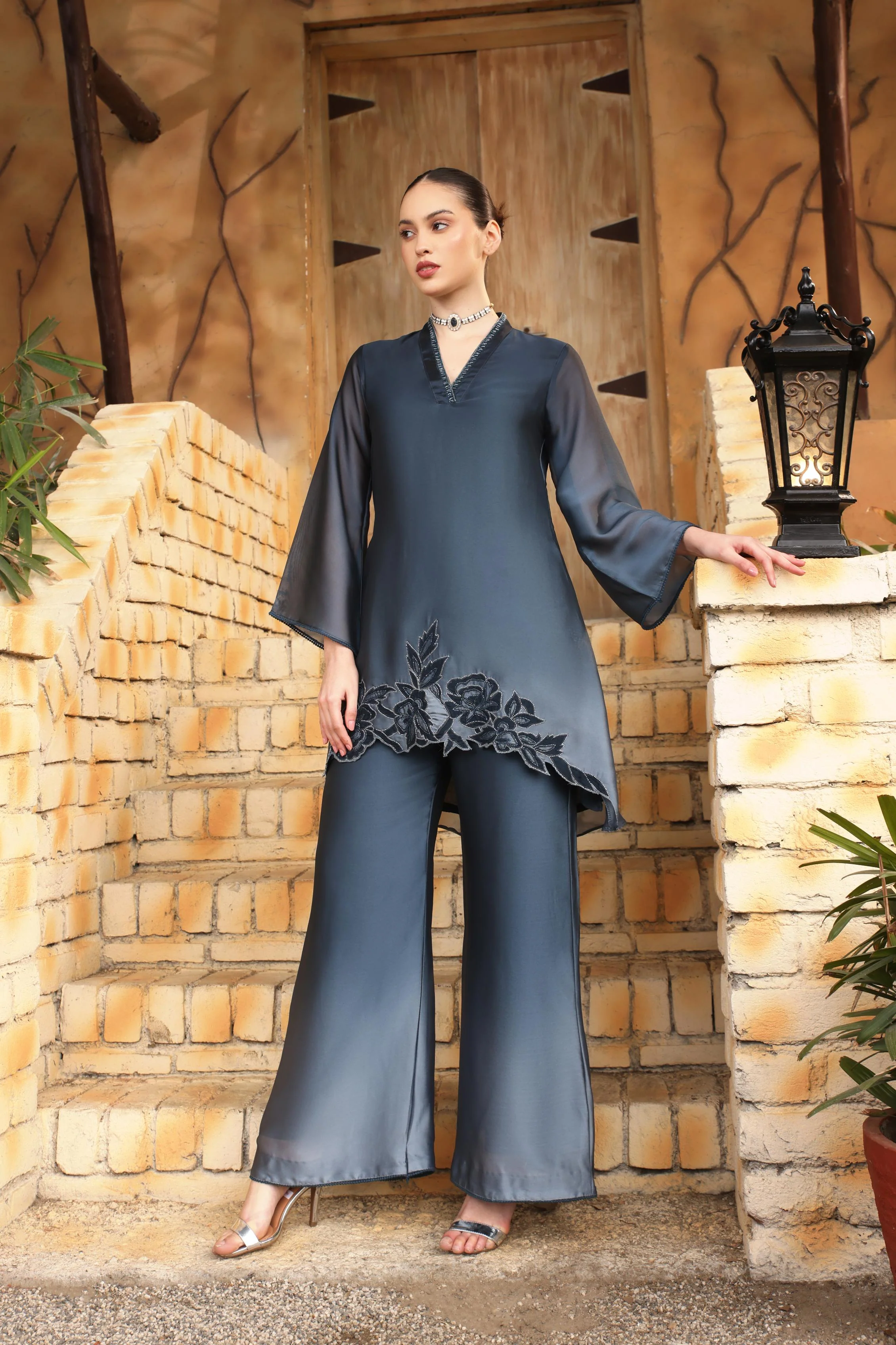 Incredible Blue Georgette Silk Palazzo Set - Image 4