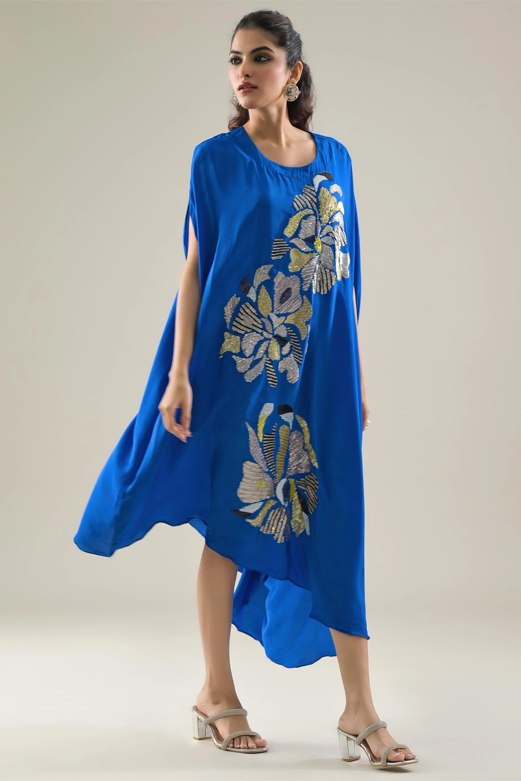 Blue Embellished Premium Silk Dress - Image 3