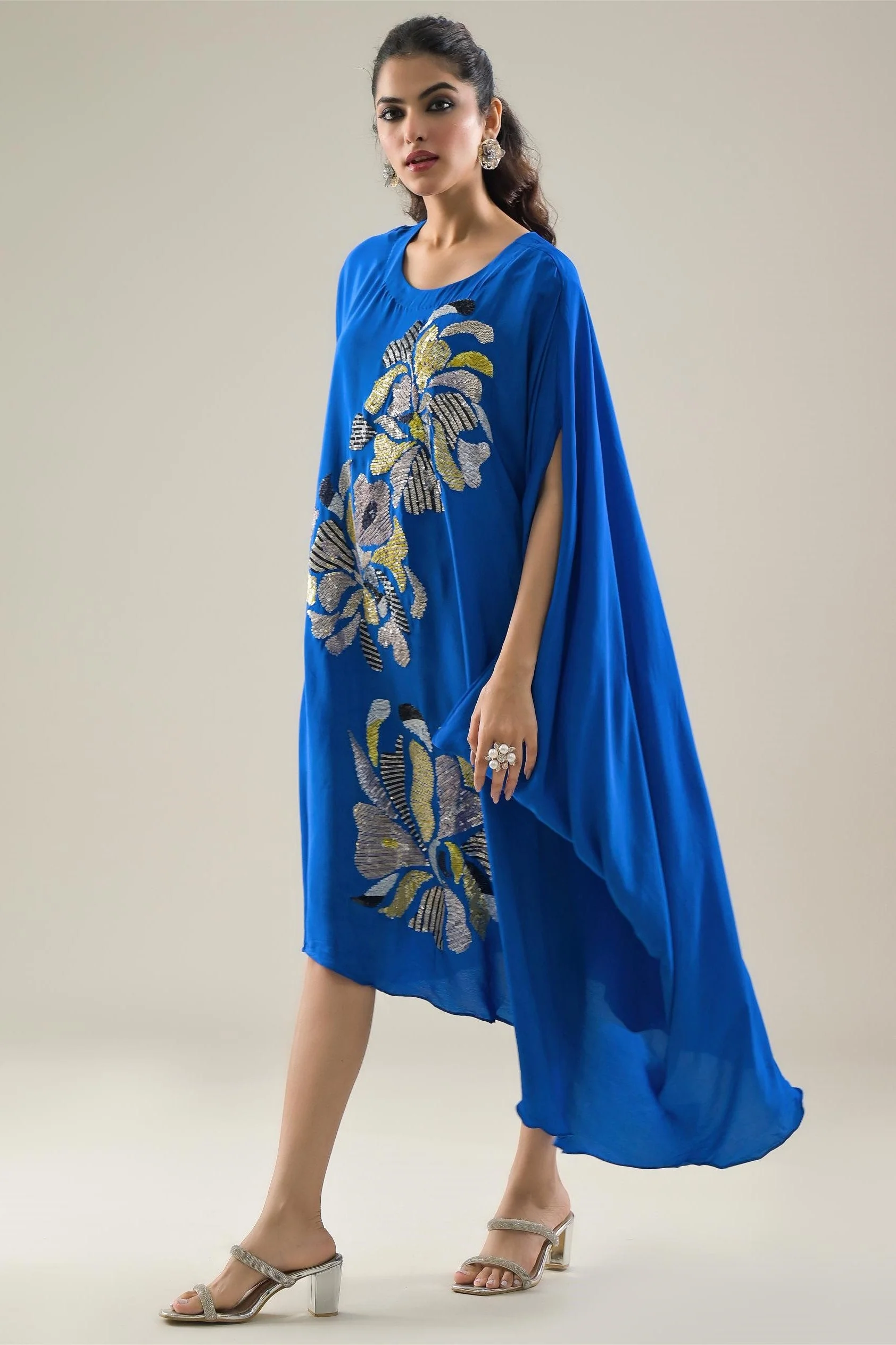 Blue Embellished Premium Silk Dress - Image 4