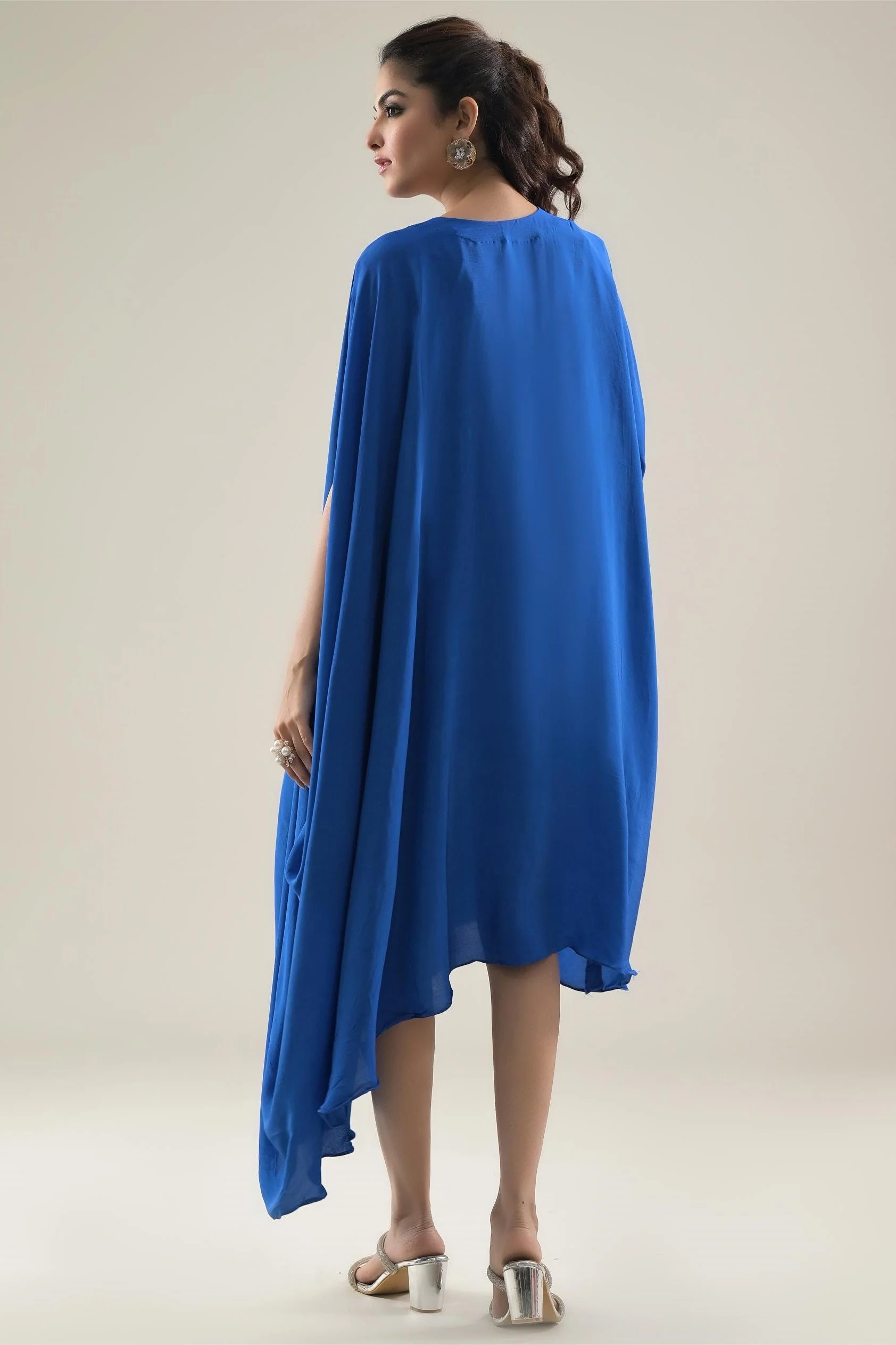 Blue Embellished Premium Silk Dress - Image 5